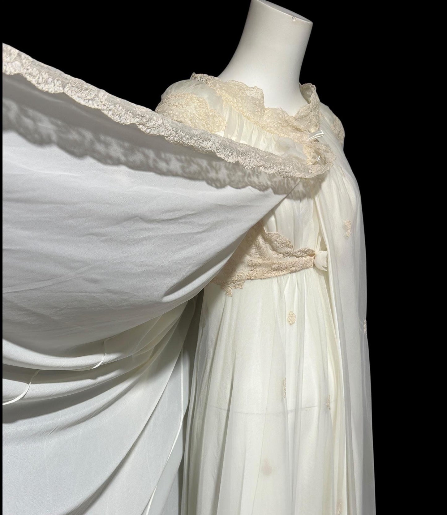 SAKS FIFTH AVENUE, vintage 1950s peignoir set, sheer white bridal nightgown slip dress and dressing gown