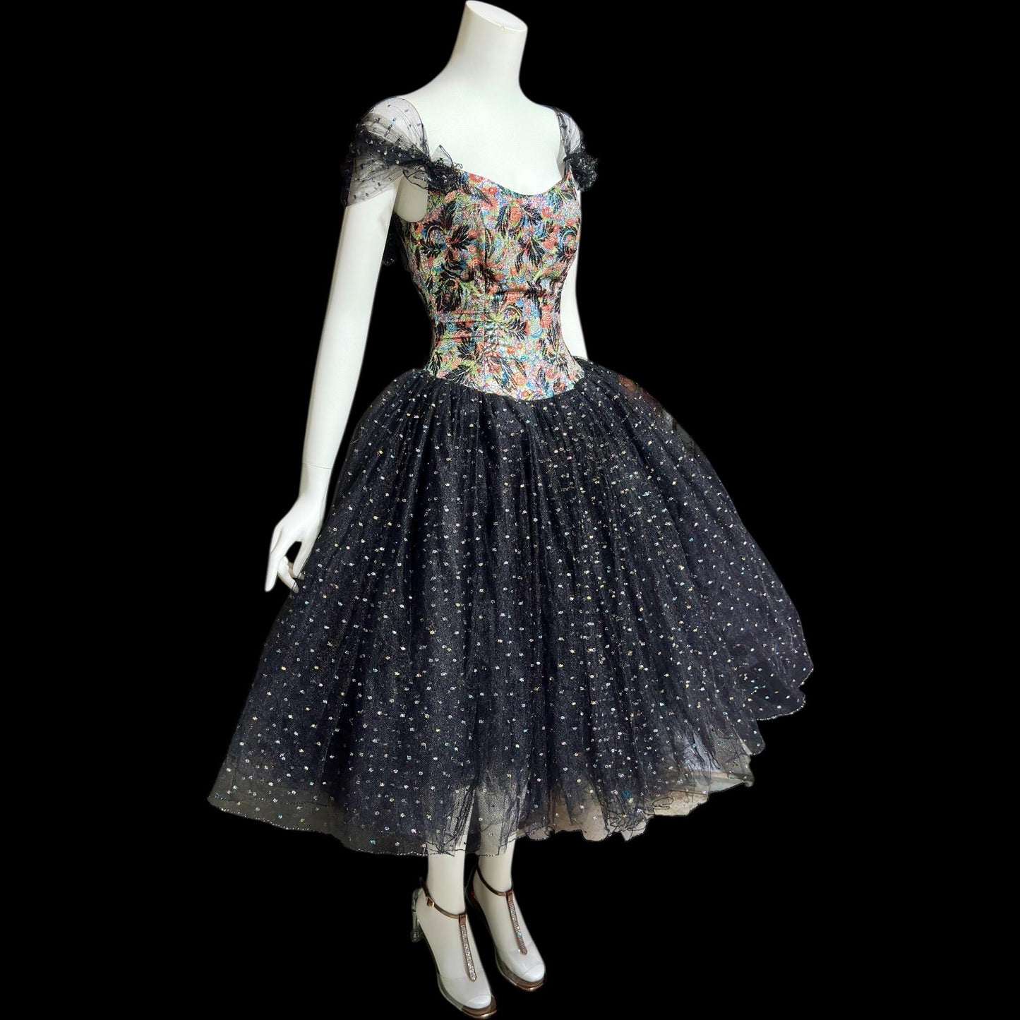 DAVID FIELDEN London, SAKS 1980s Party Dress, Silk Insane Tutu tulle lame party dress