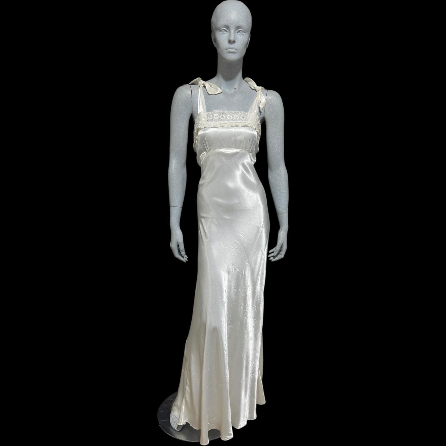 1940s vintage Nightgown slip dress, Shiny bias cut bridal white full length night dress