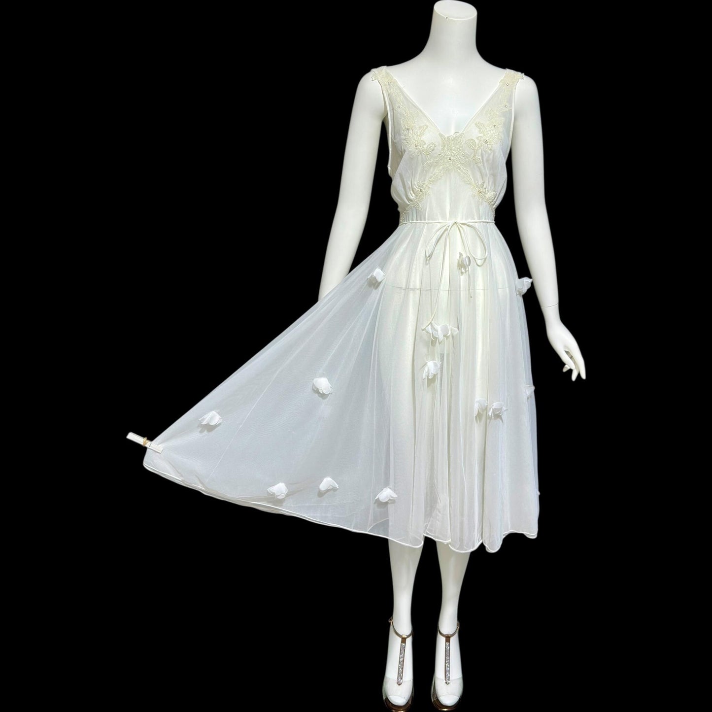 BEAU MONDE vintage 1950s slip dress, Max Schwartz ethereal sheer white double layer chiffon