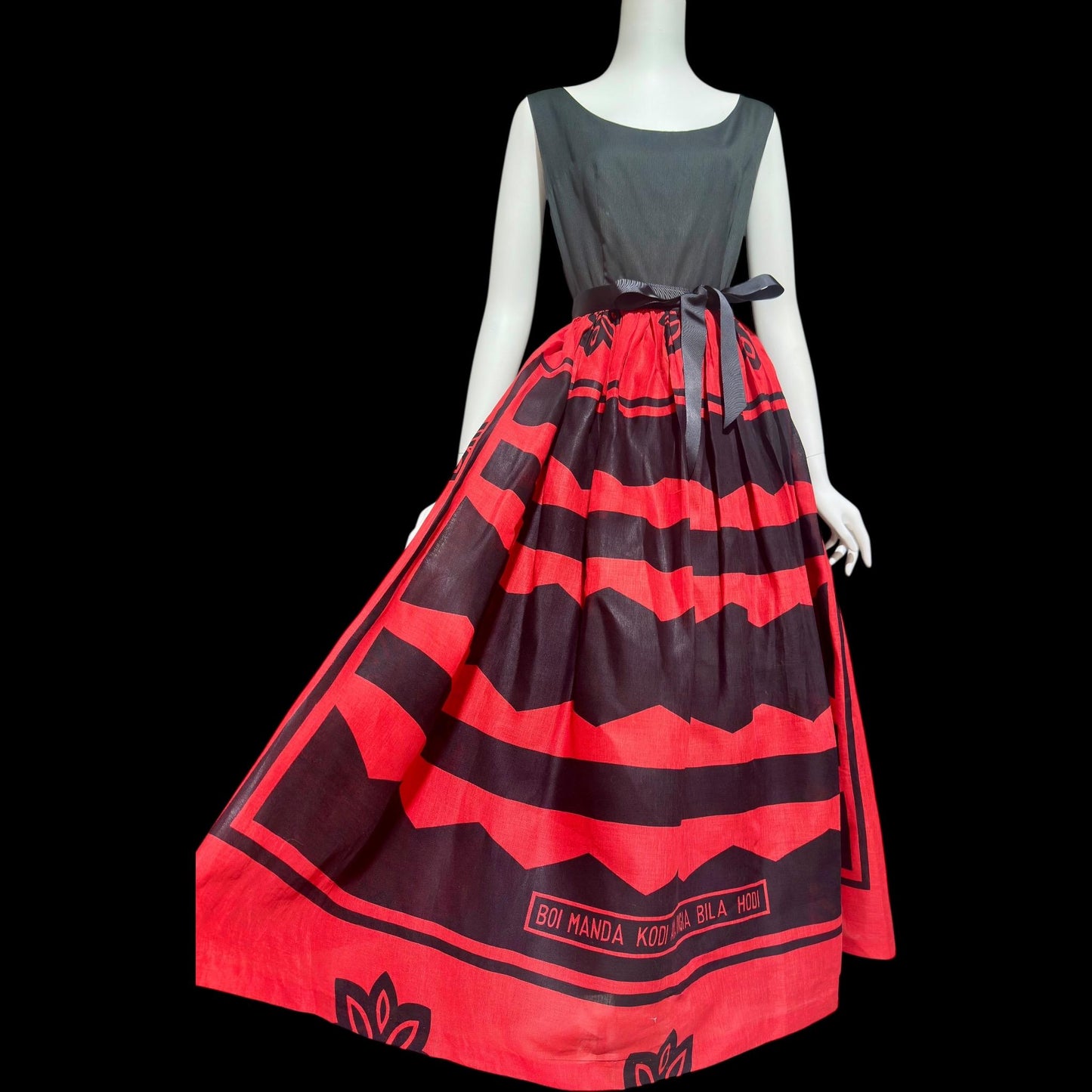 JENNY BELL, vintage 1960s dress, East African Swahili cotton red and black ethnic party sundress