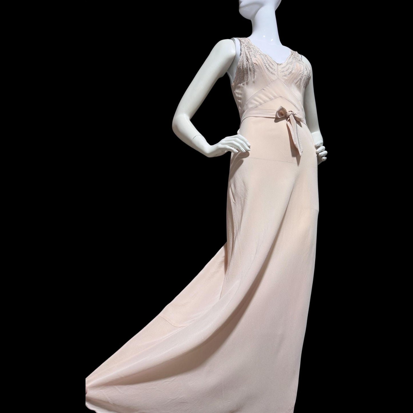 PEONY vintage 1950s Silk Nightgown slip dress, Dusty Pink bias cut hand embroidered gown