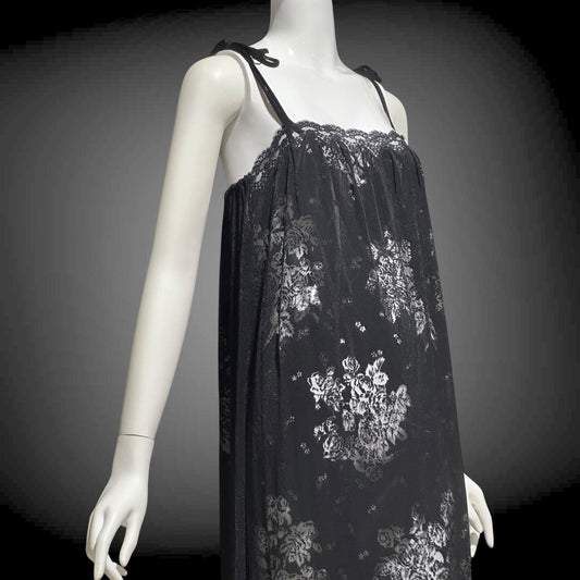 LOUIS FERAUD Paris vintage 1970s nightgown slip dress, Black burnout babydoll gown