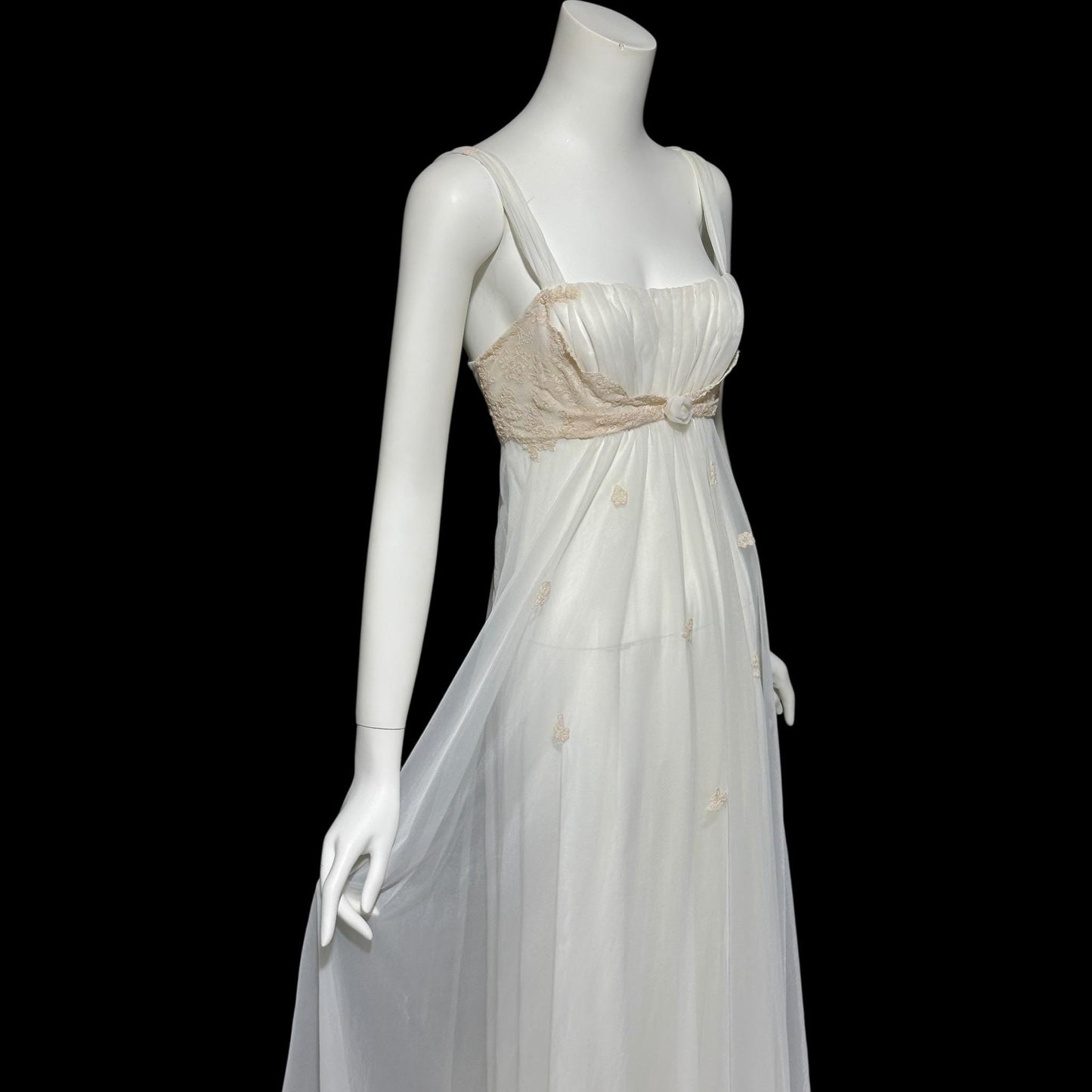 SAKS FIFTH AVENUE, vintage 1950s peignoir set, sheer white bridal nightgown slip dress and dressing gown