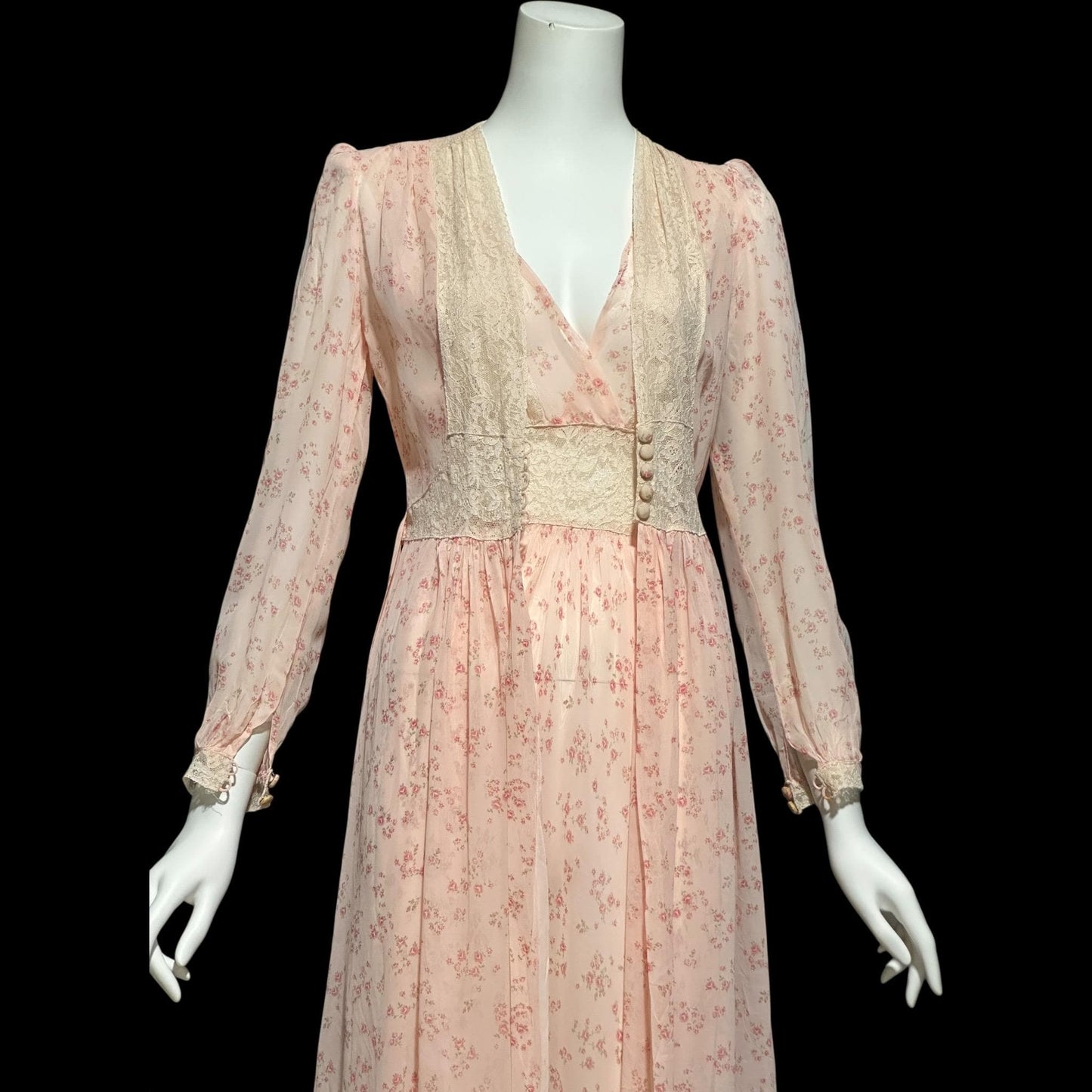 FLOBERT, vintage nightgown robe set, 1930s 1940s FLORAL pink rose buds bias cut sheath slip dress and peignoir set