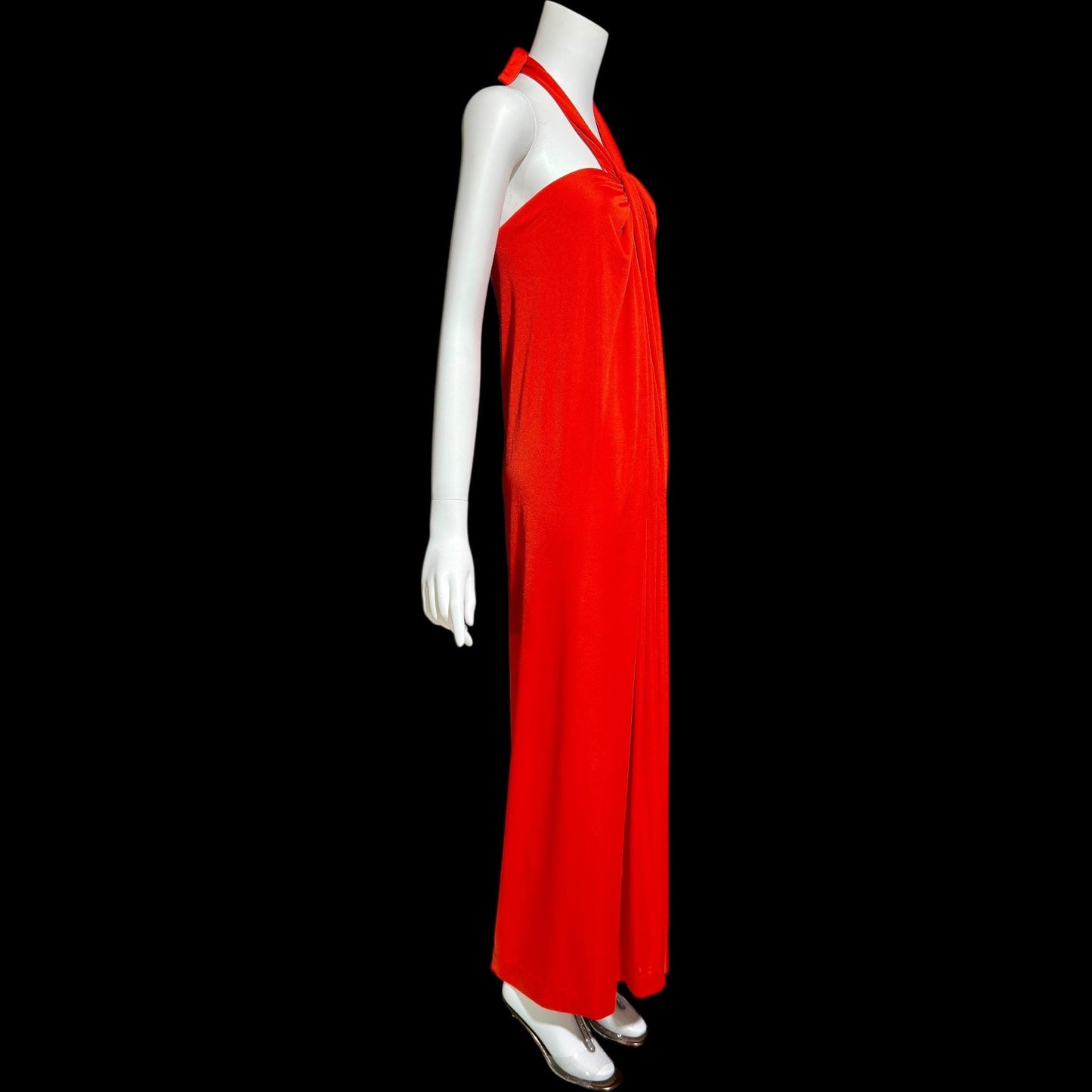 VICTOR COSTA vintage 1970s evening dress, vibrant red jersey knit goddess gown