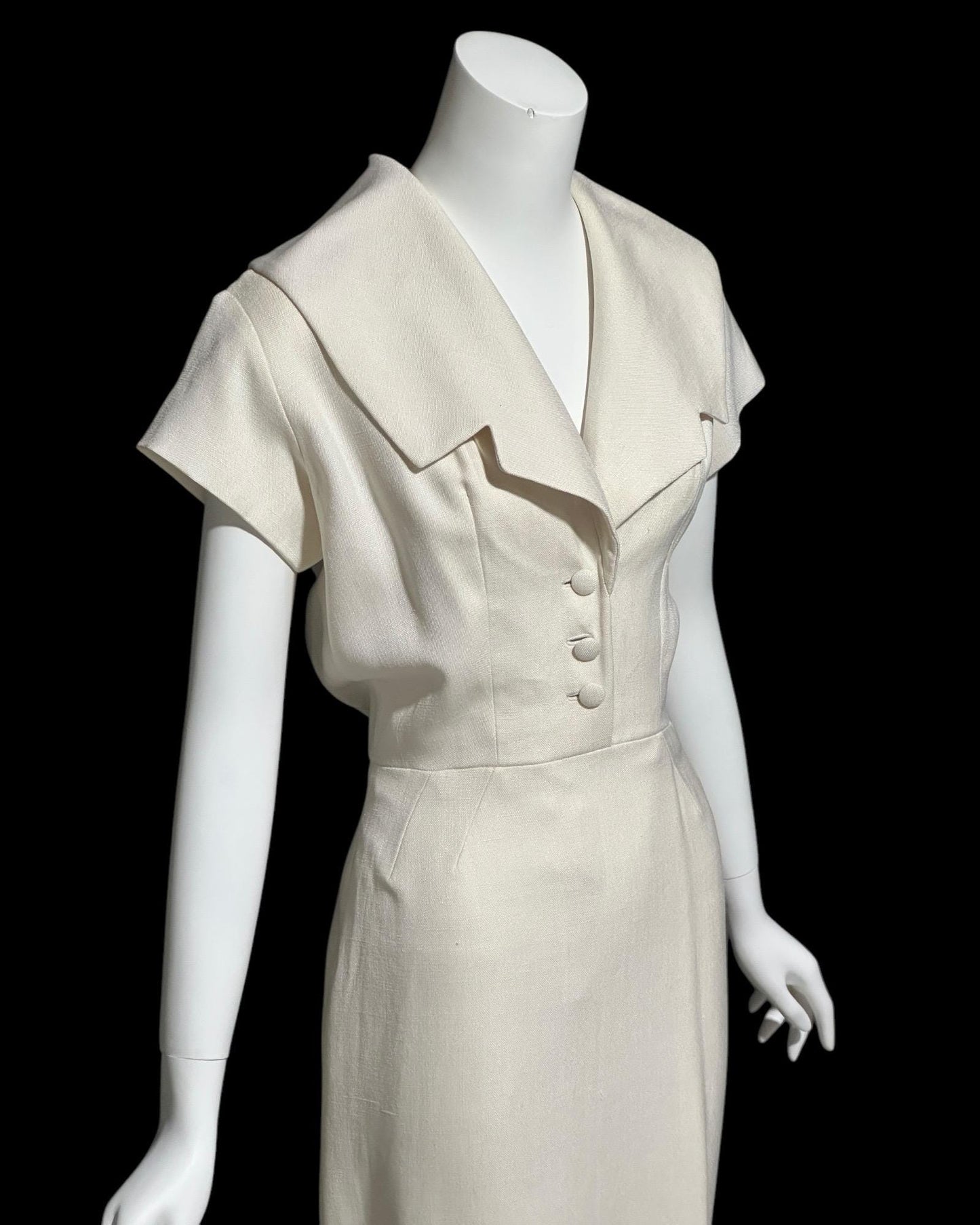 IRENE GALITZINE, vintage 1940s oatmeal linen cocktail day dress