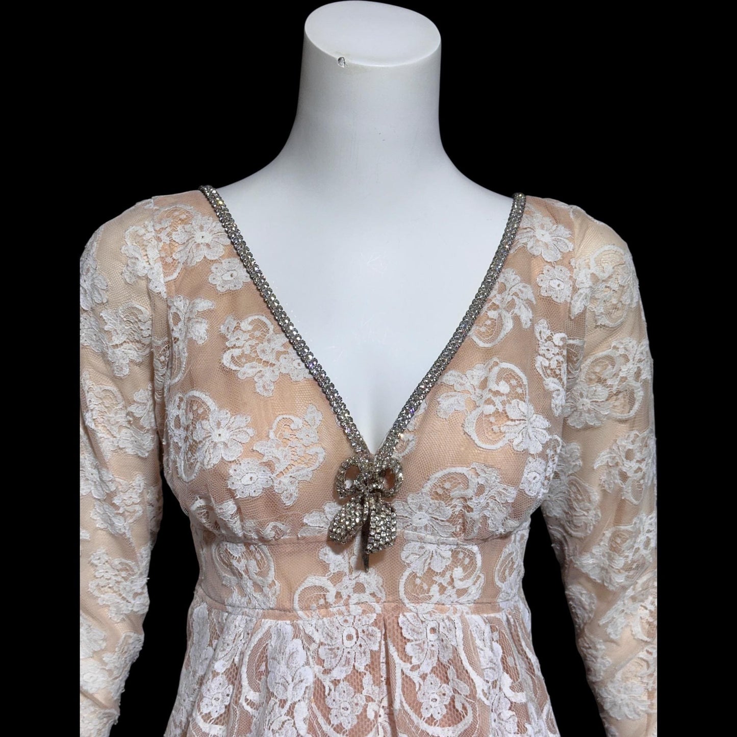 LILLIE RUBIN COLLECTION 700, vintage 1960s evening dress gown, white lace regency style formal gown