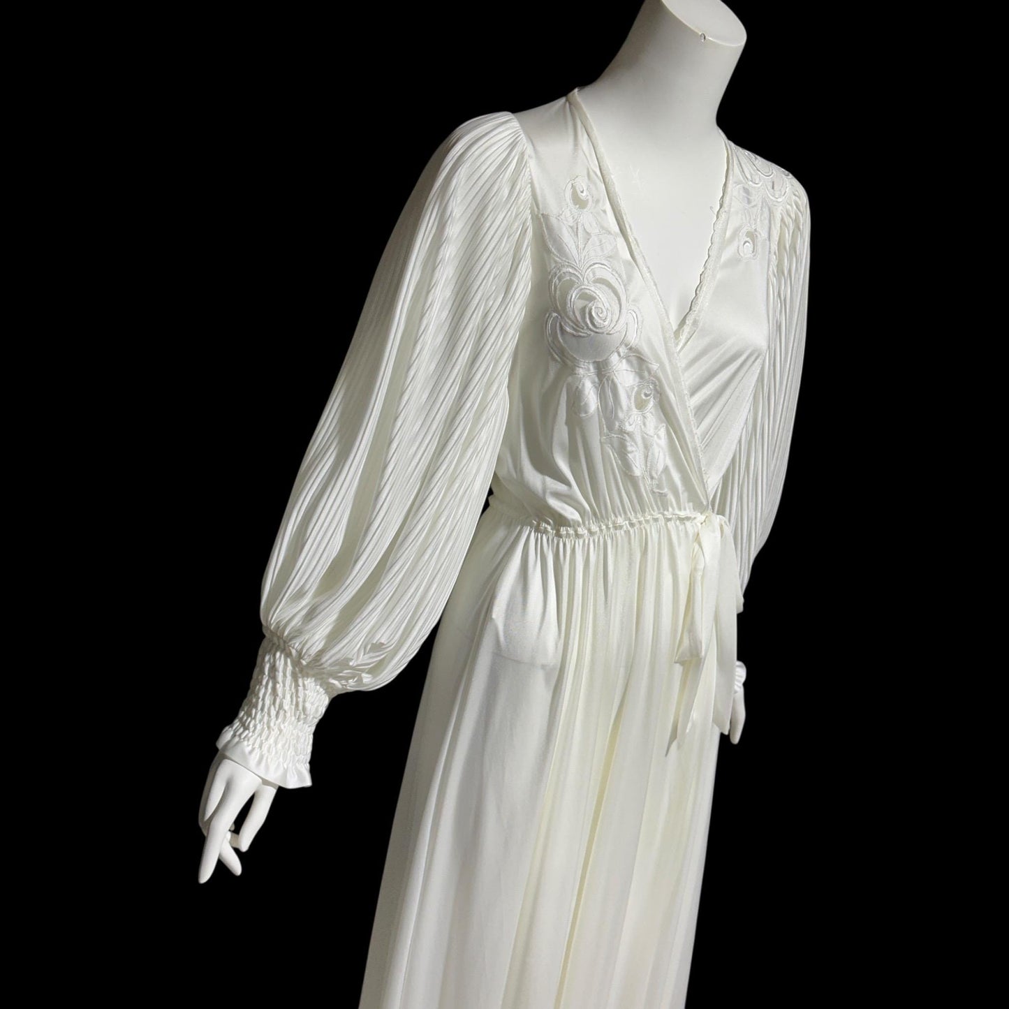 1980s vintage dressing gown robe, Slinky white jersey polyamide wrap front housecoat