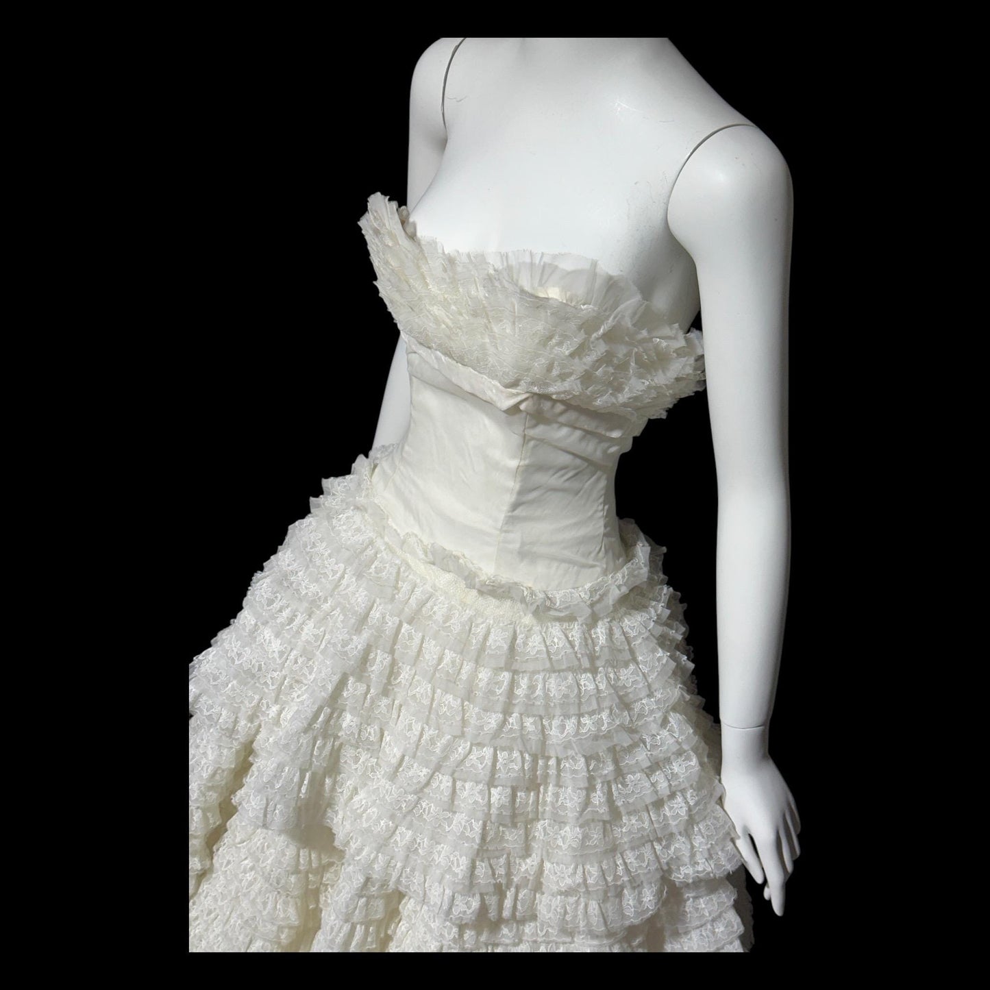 1950s vintage wedding gown, Custom Made white tiered lace cupcake dress ball gown