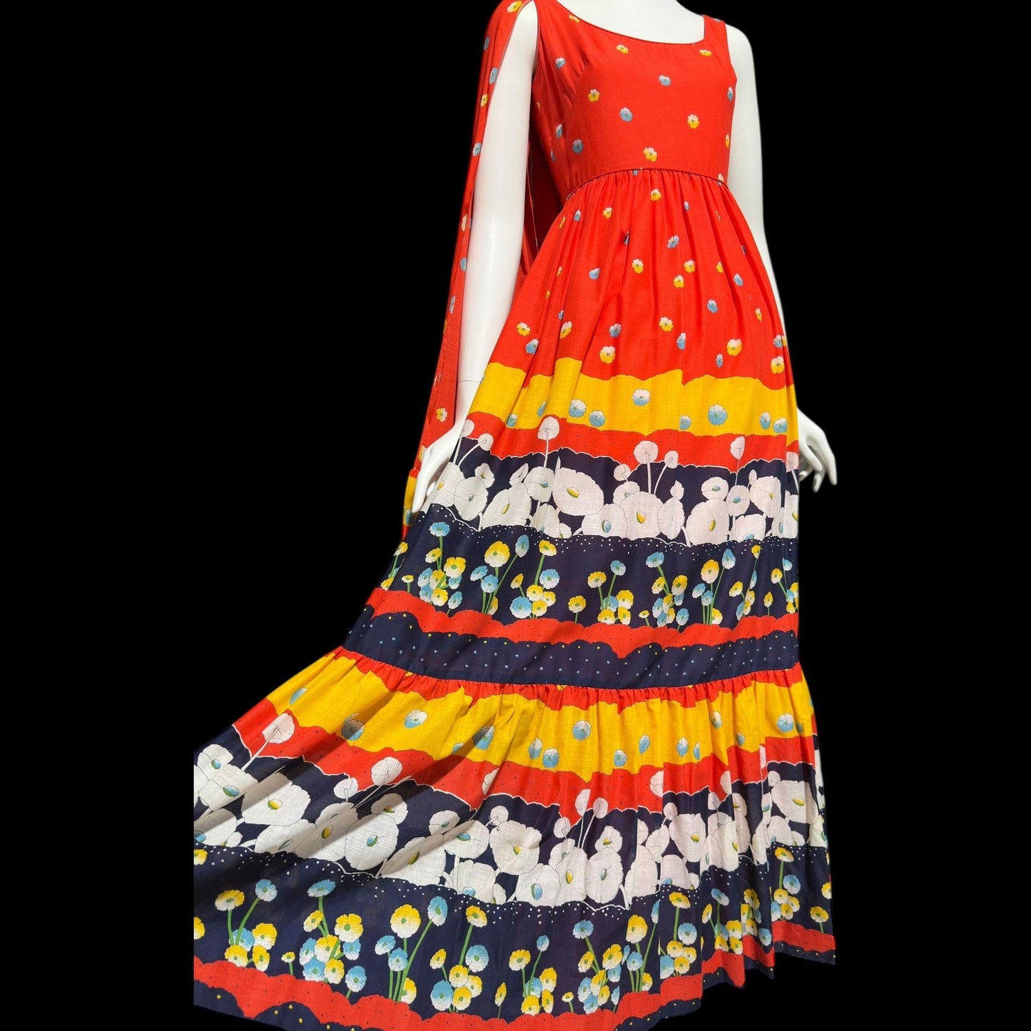 SHANNON ROGERS Jerry Silverman, vintage 1960s floral evening sundress, Border print w/ matching shawl