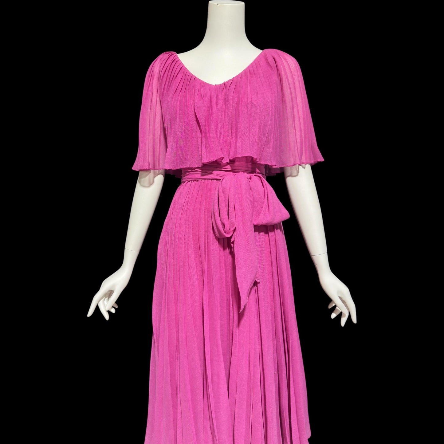 MISS ELLIETTE Vintage 1960s pleated party dress, pink cocktail dress, ruffled collar
