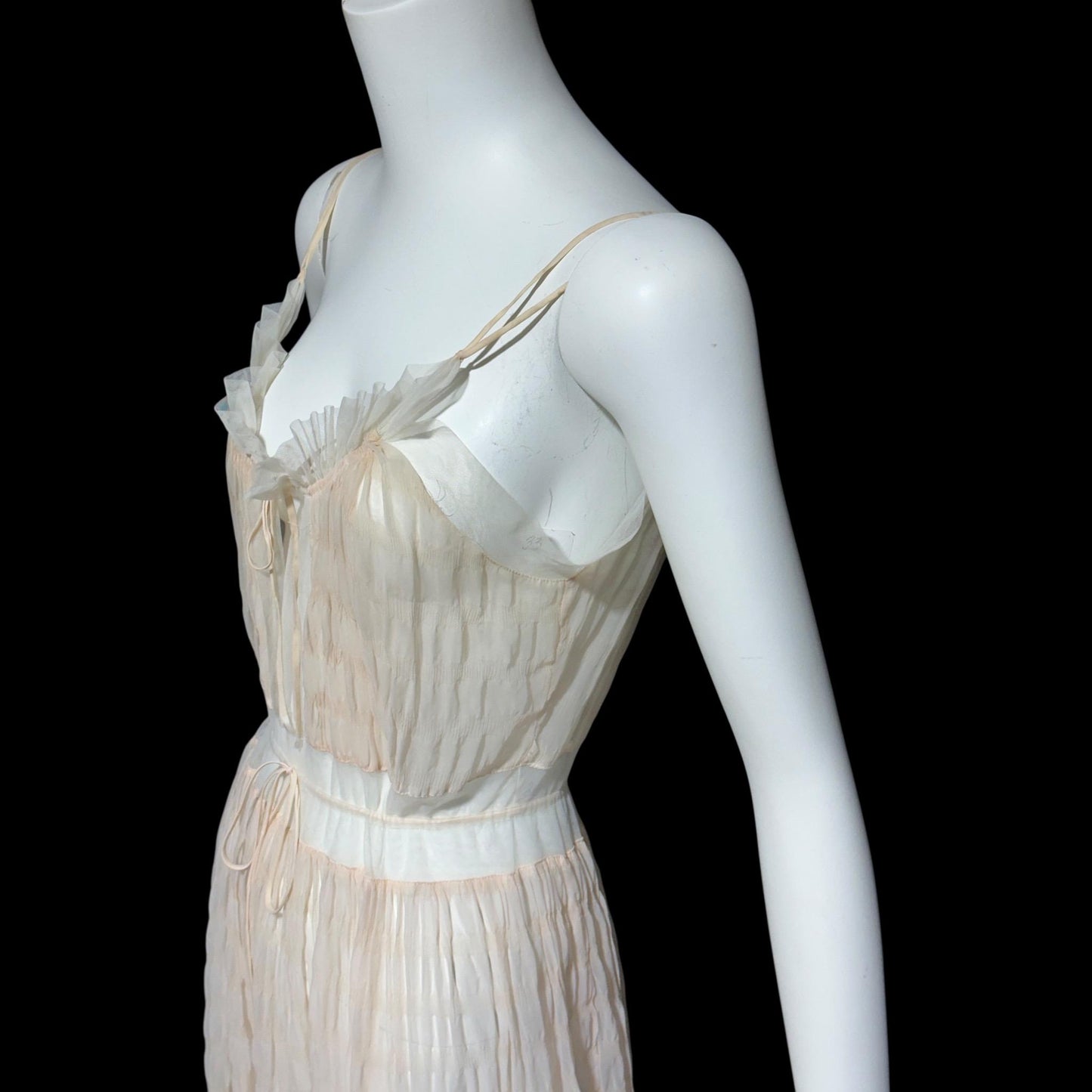BY IRIS, vintage 1930s Nightgown slip dress, ethereal sheer waffled nylon night dress