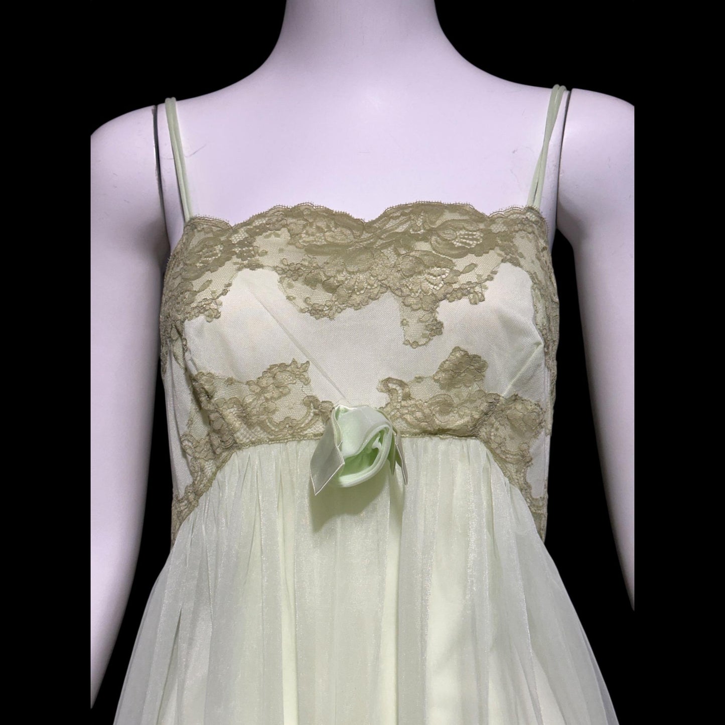 HENSON KICKERNICK vintage 1950s Nightgown Slip Dress: Pale minty apple green Nylon and Lace night Dress