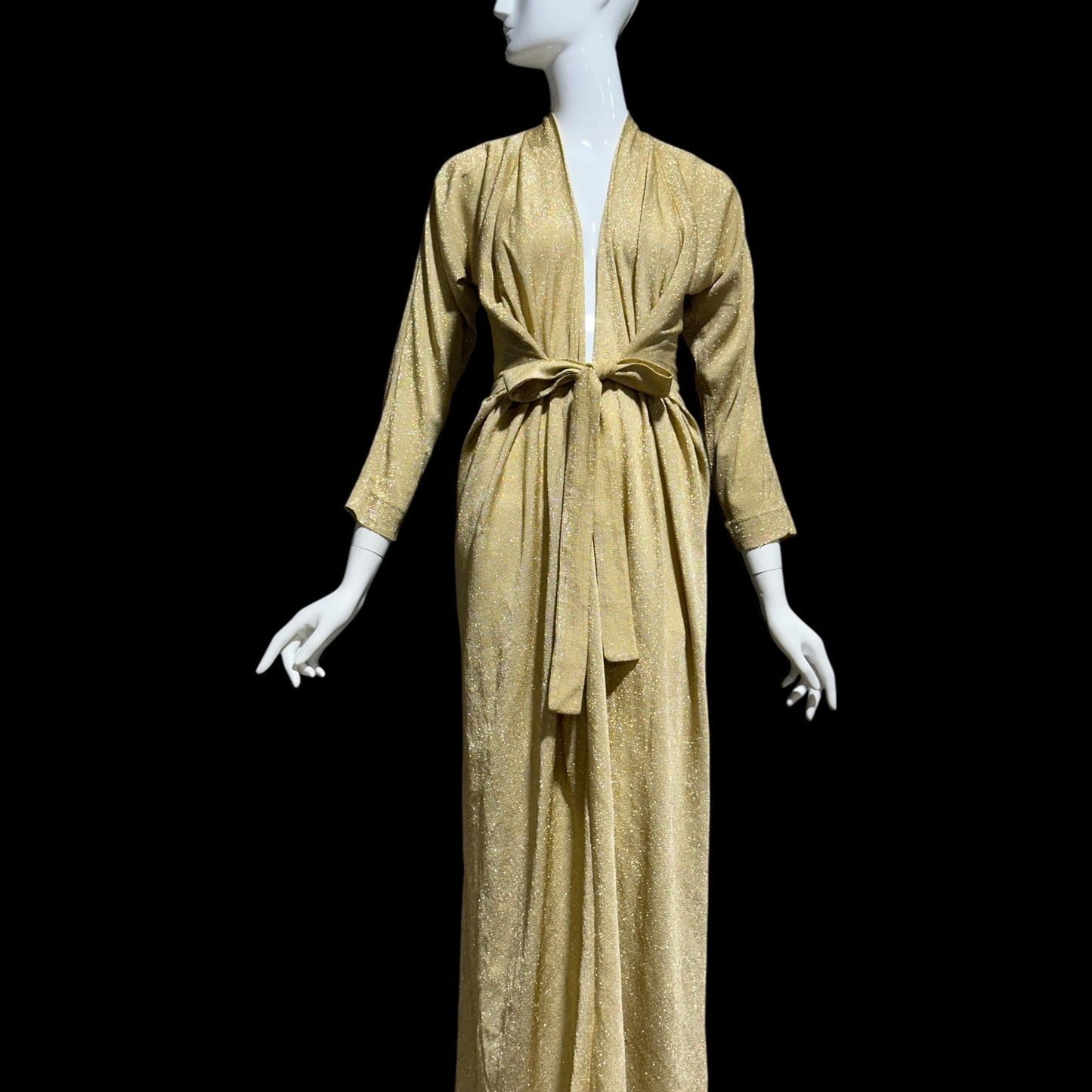 MARSHALL FIELD's DORIAN, 1970s vintage evening dress, Metallic gold lurex knit goddess gown, Studio 54 disco party dress, very Halston