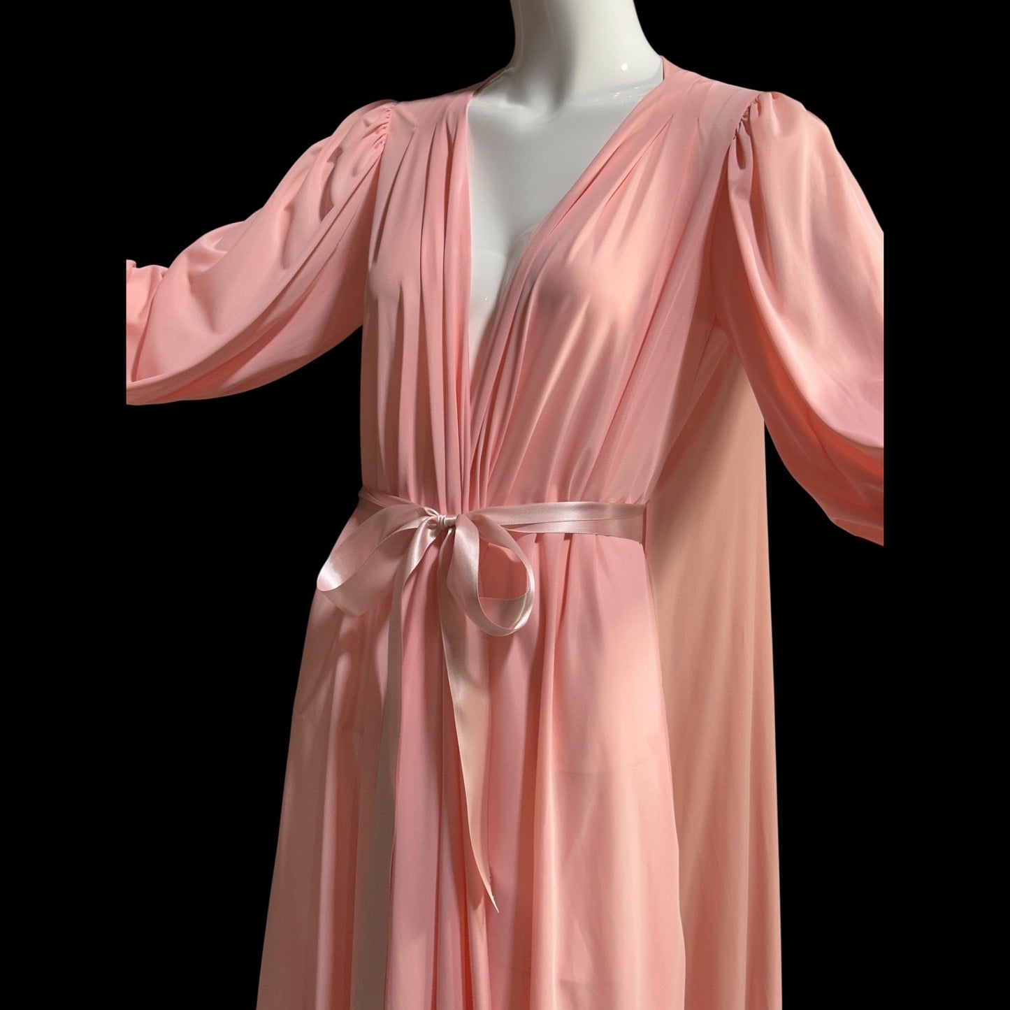 CLAIRE SANDRA Lucie Ann, vintage 1960s dressing gown robe, pink hostess dress peignoir, grecian goddess house dress