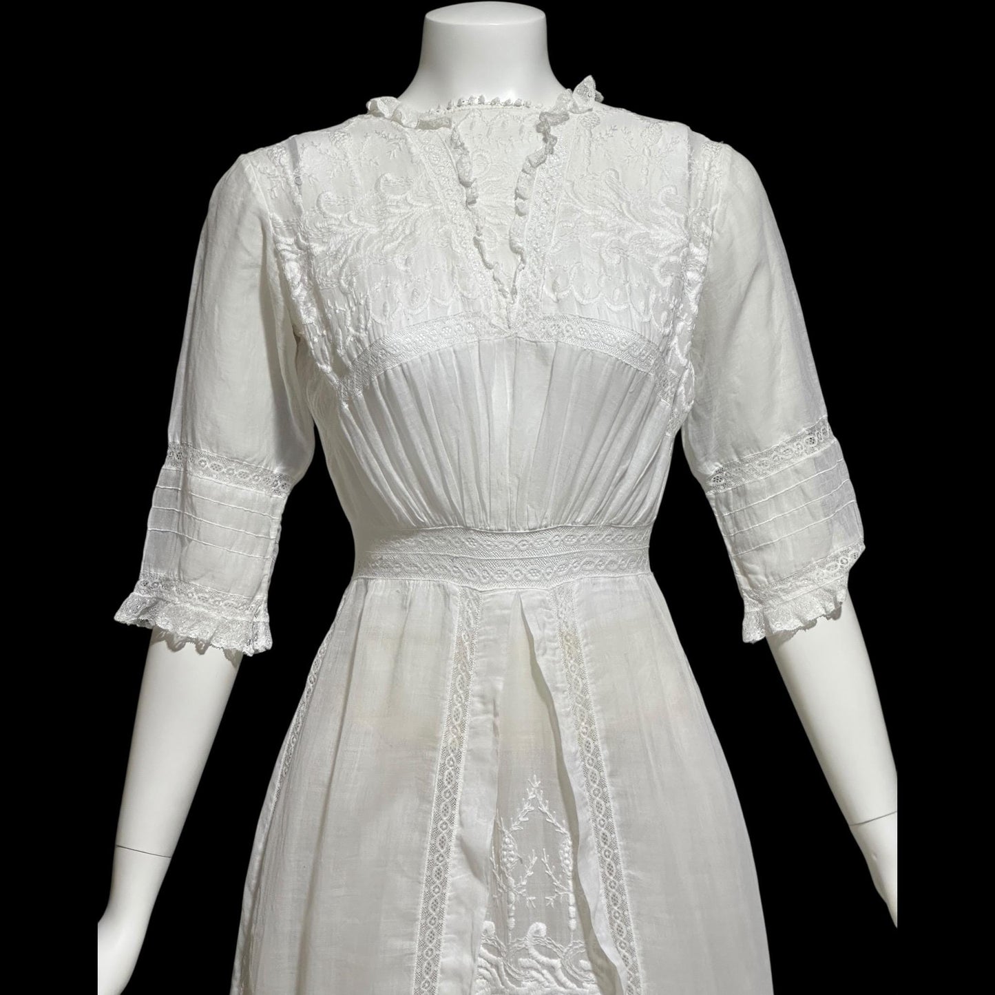 1900s Antique Victorian wedding dress, vintage white batiste cotton gown, Edwardian bride