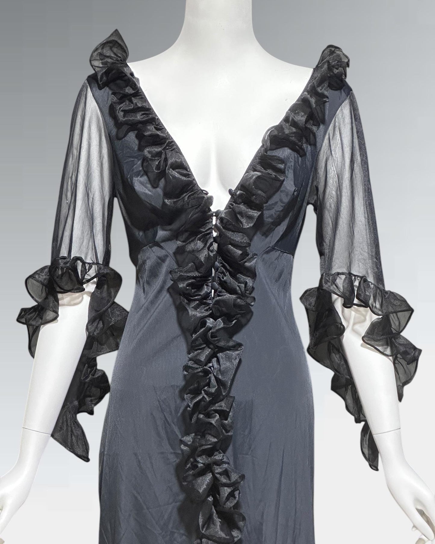 GLYDONS, vintage 1970s nightgown dress, Black sheer see through vampy house dress