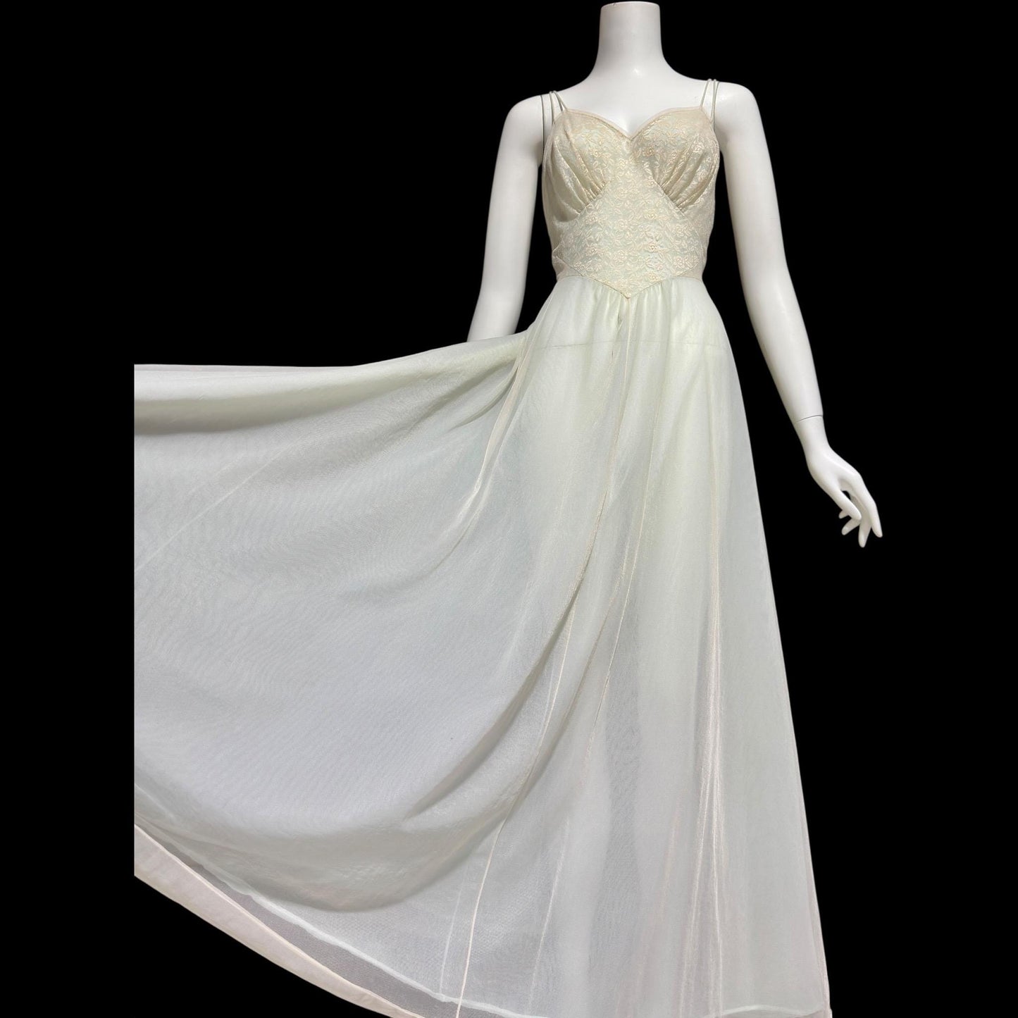 Vanity Fair Nightgown slip dress: Vintage 1940s Sheer pale green nylon and Lace Old Hollywood Glamour gown