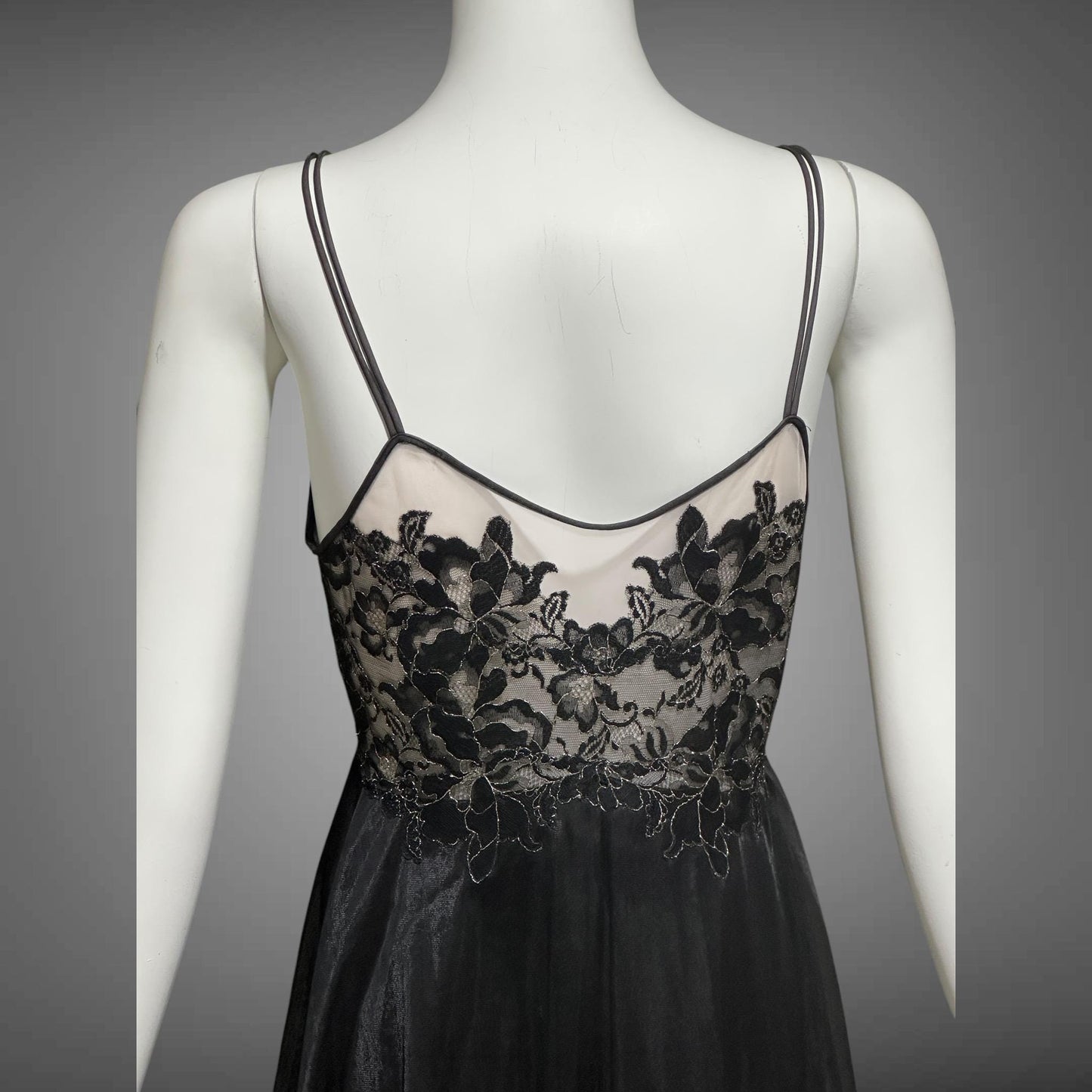 VANITY FAIR, vintage 1950s Nightgown Slip Dress, Dramatic black and silver double layer full sweep gown