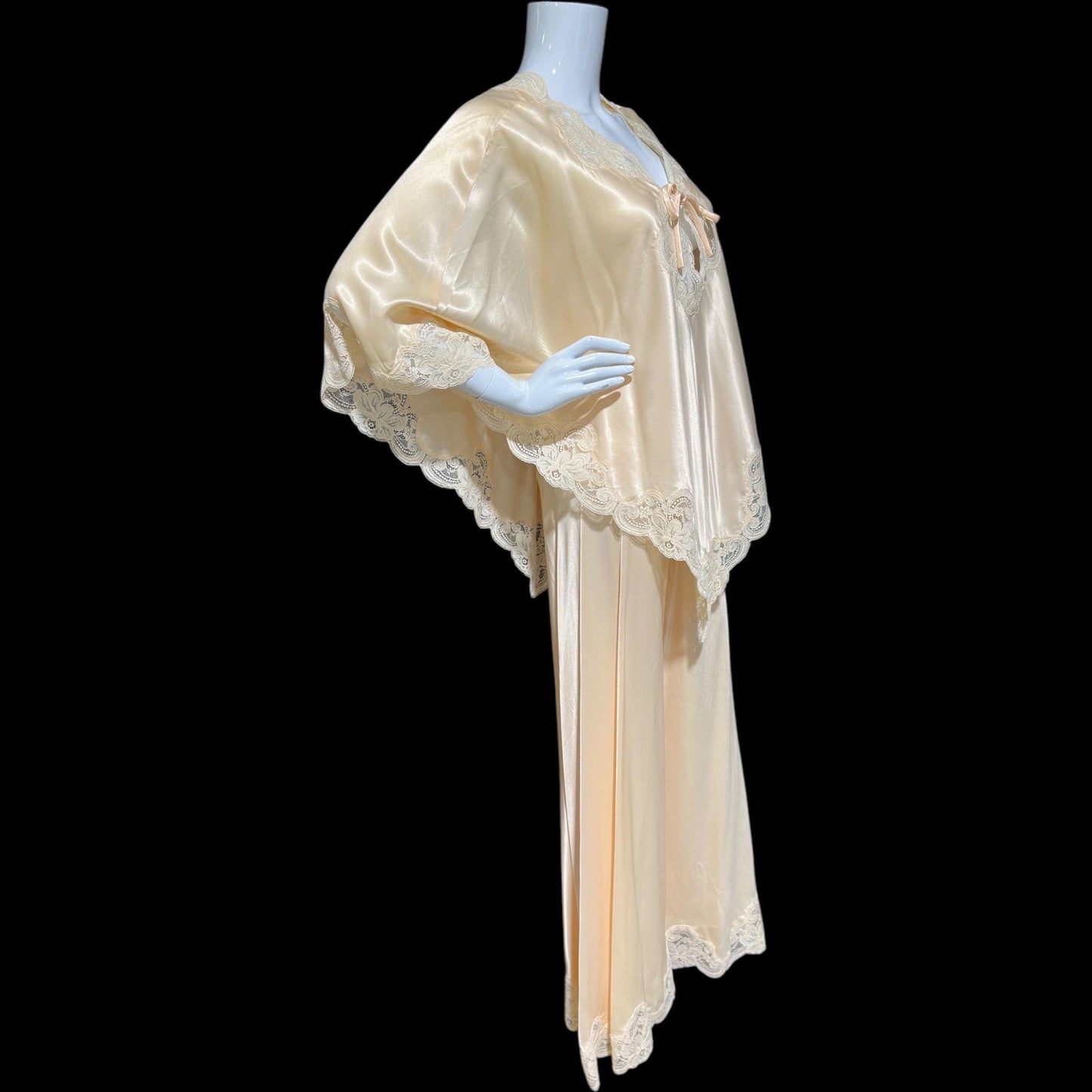 BLANCHE Ralph Montenero, vintage 1970s satin lounging cocktail party pajamas, Poncho Top and wide leg bottom PJ set