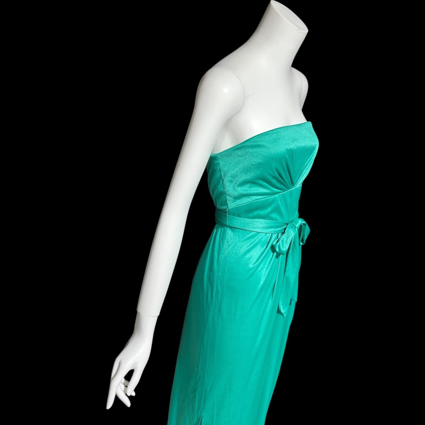 ESTEVEZ evening dress, vintage 1970s teal green jersey knit gown, Studio 54 cocktail disco party dress