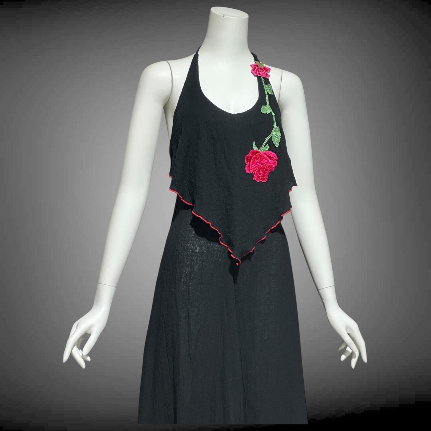 YOUNG EDWARDIAN by ARPEJA, vintage 1970s black crinkle cotton gauze maxi dress