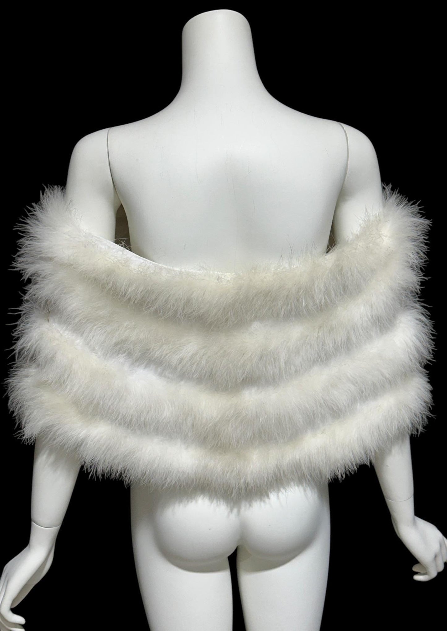1980s Vintage marabou feather stole, Snowy white short wedding evening capelet shoulder wrap