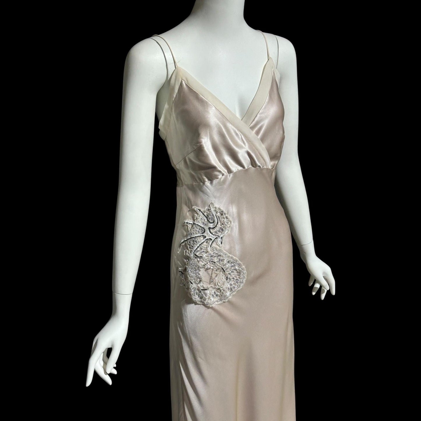 Y2K vintage bias cut evening dress, Silk 1940 style gown, Amazing blush silk sheath slip dress