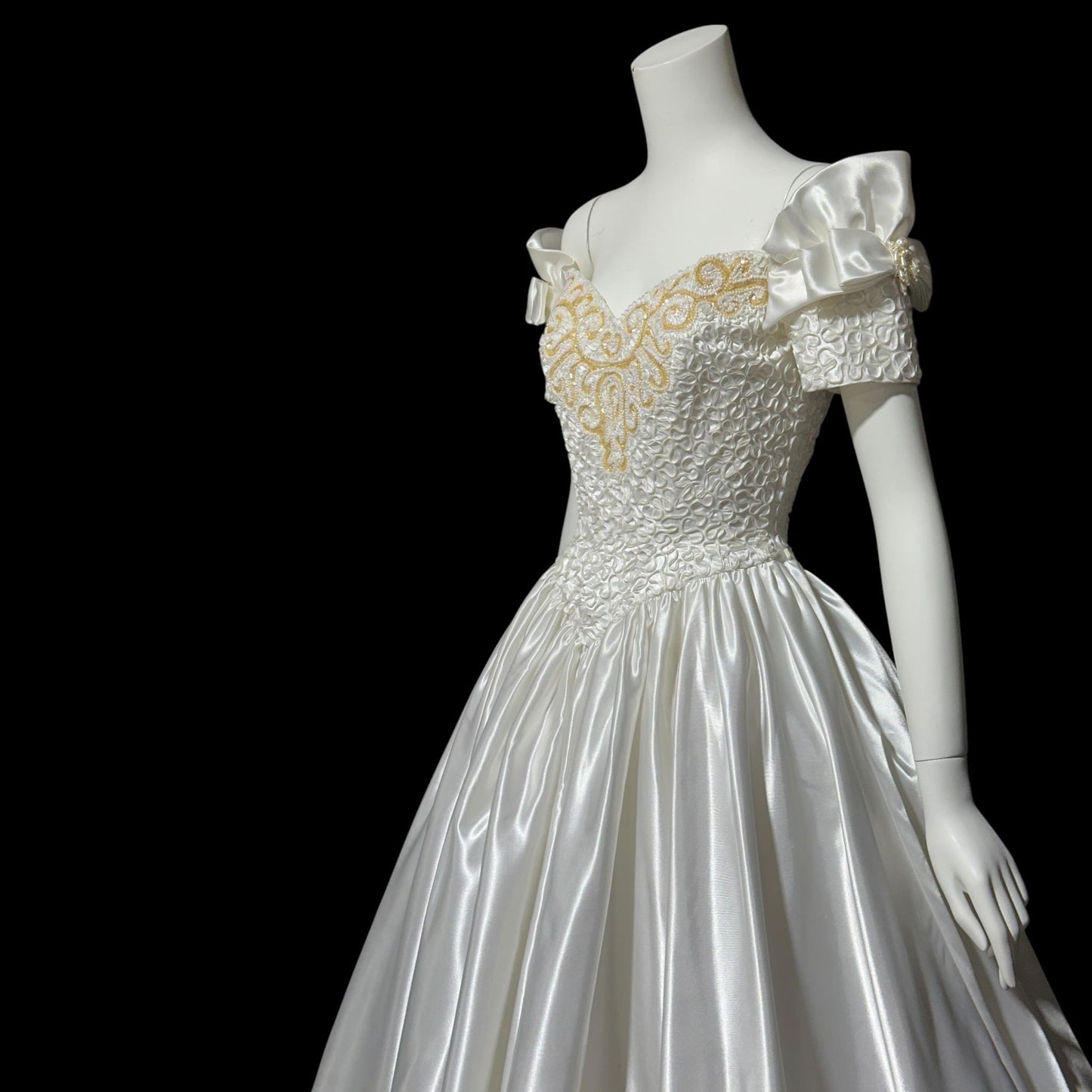 MIKE BENET, vintage 1980s evening dress, shiny white satin sequins prom wedding ball gown