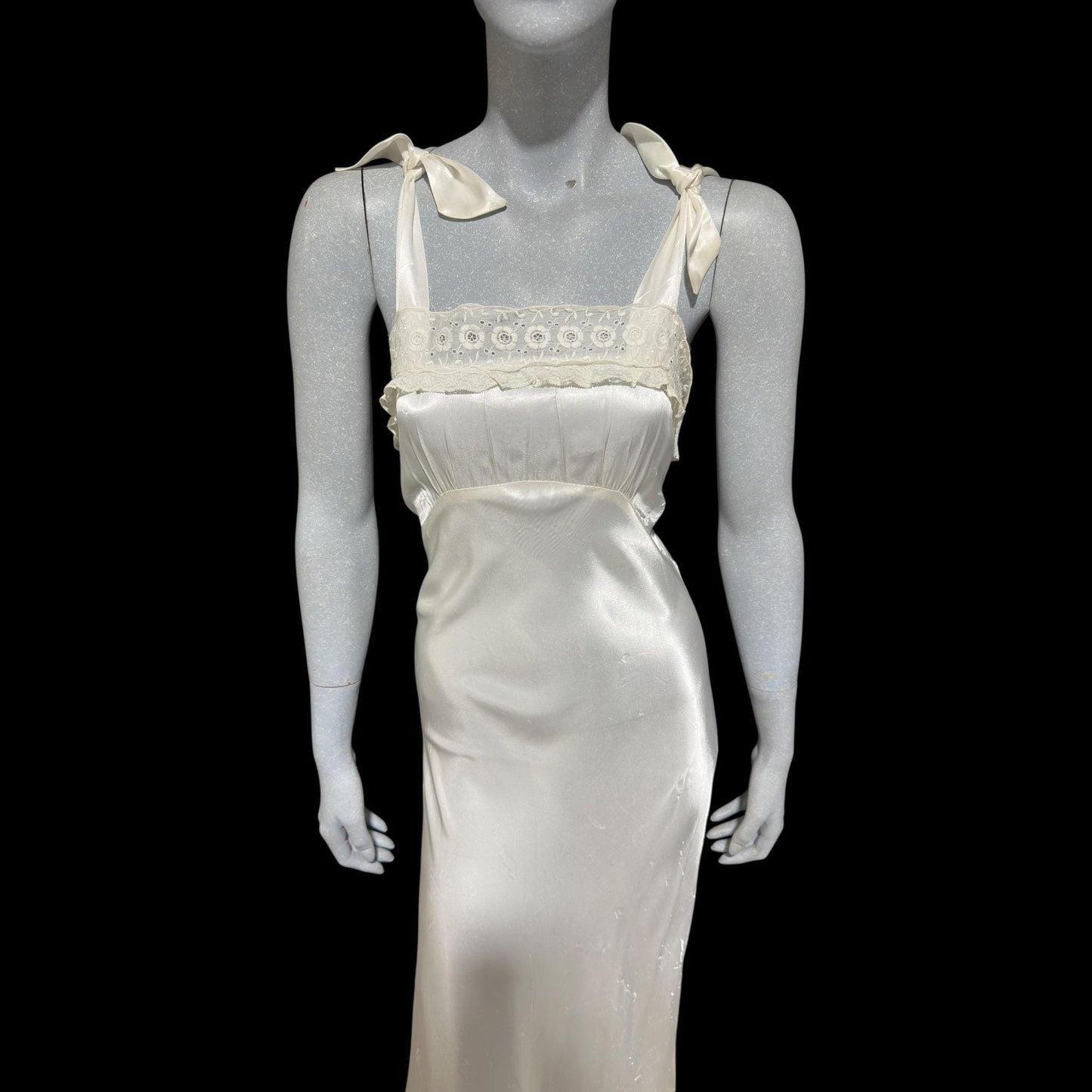 1940s vintage Nightgown slip dress, Shiny bias cut bridal white full length night dress