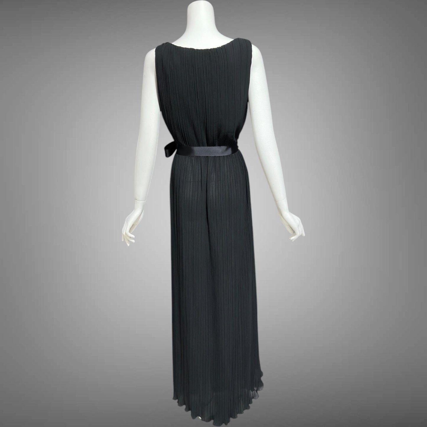 MARSHALL ROUSSO Las Vegas, vintage 1970s evening dress, black pleated plisse wrap front grecian goddess gown