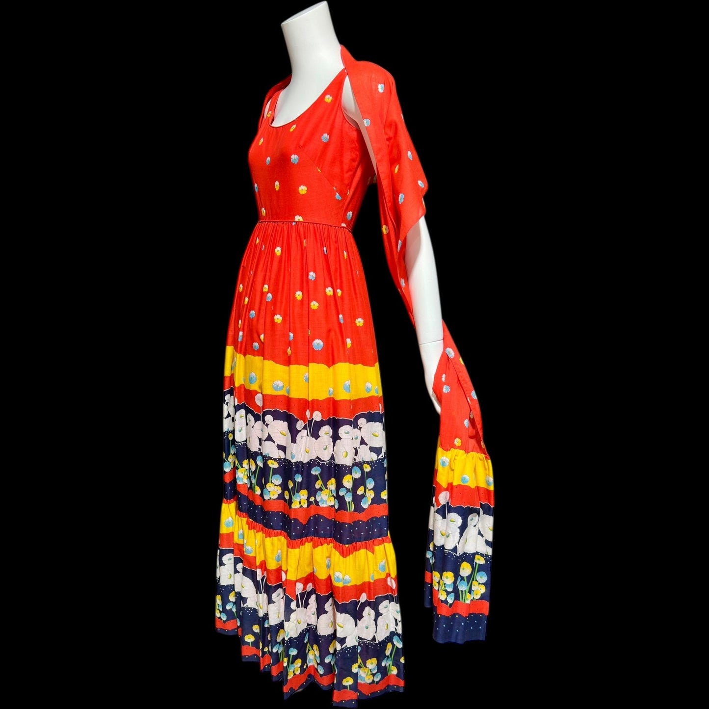 SHANNON ROGERS Jerry Silverman, vintage 1960s floral evening sundress, Border print w/ matching shawl