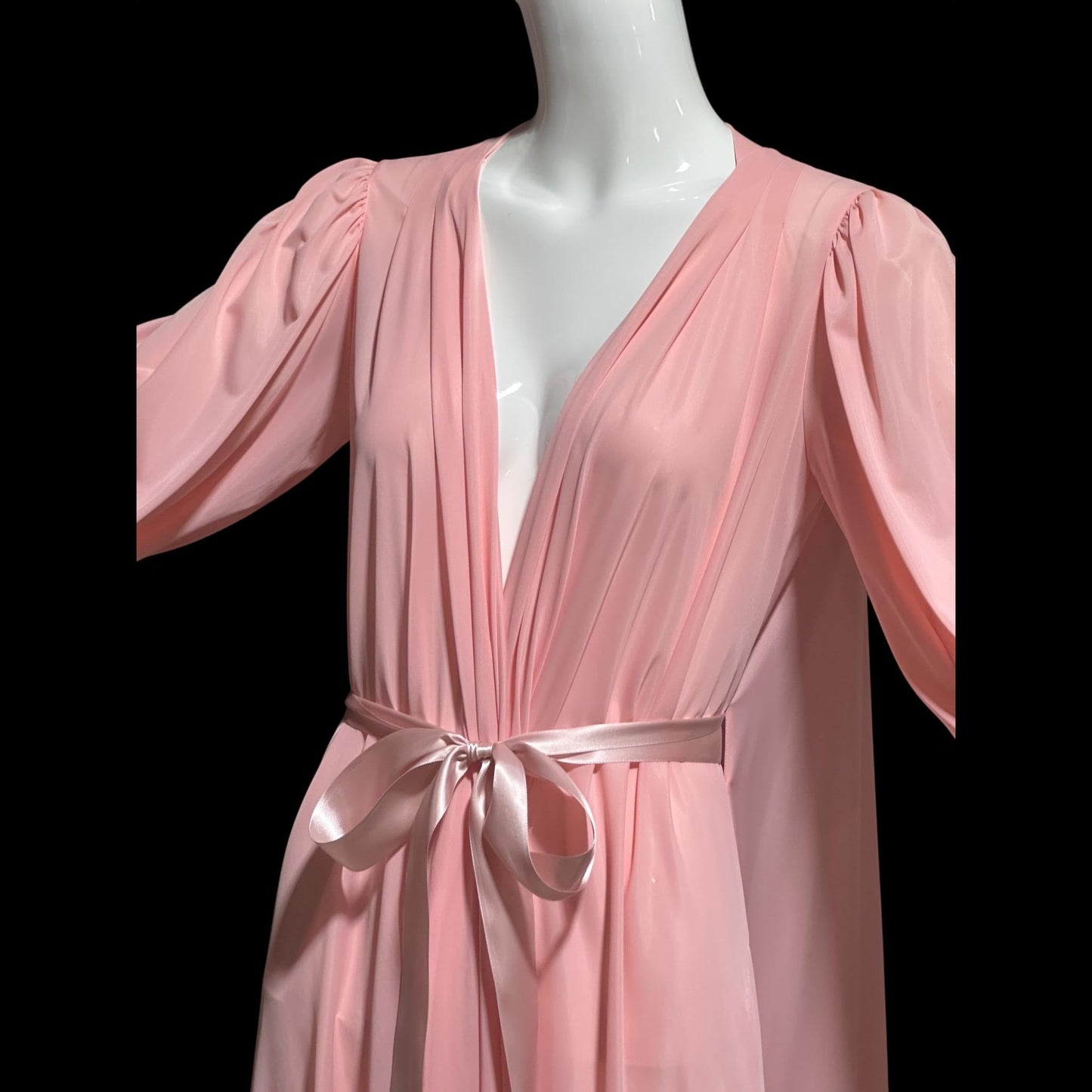 CLAIRE SANDRA Lucie Ann, vintage 1960s dressing gown robe, pink hostess dress peignoir, grecian goddess house dress