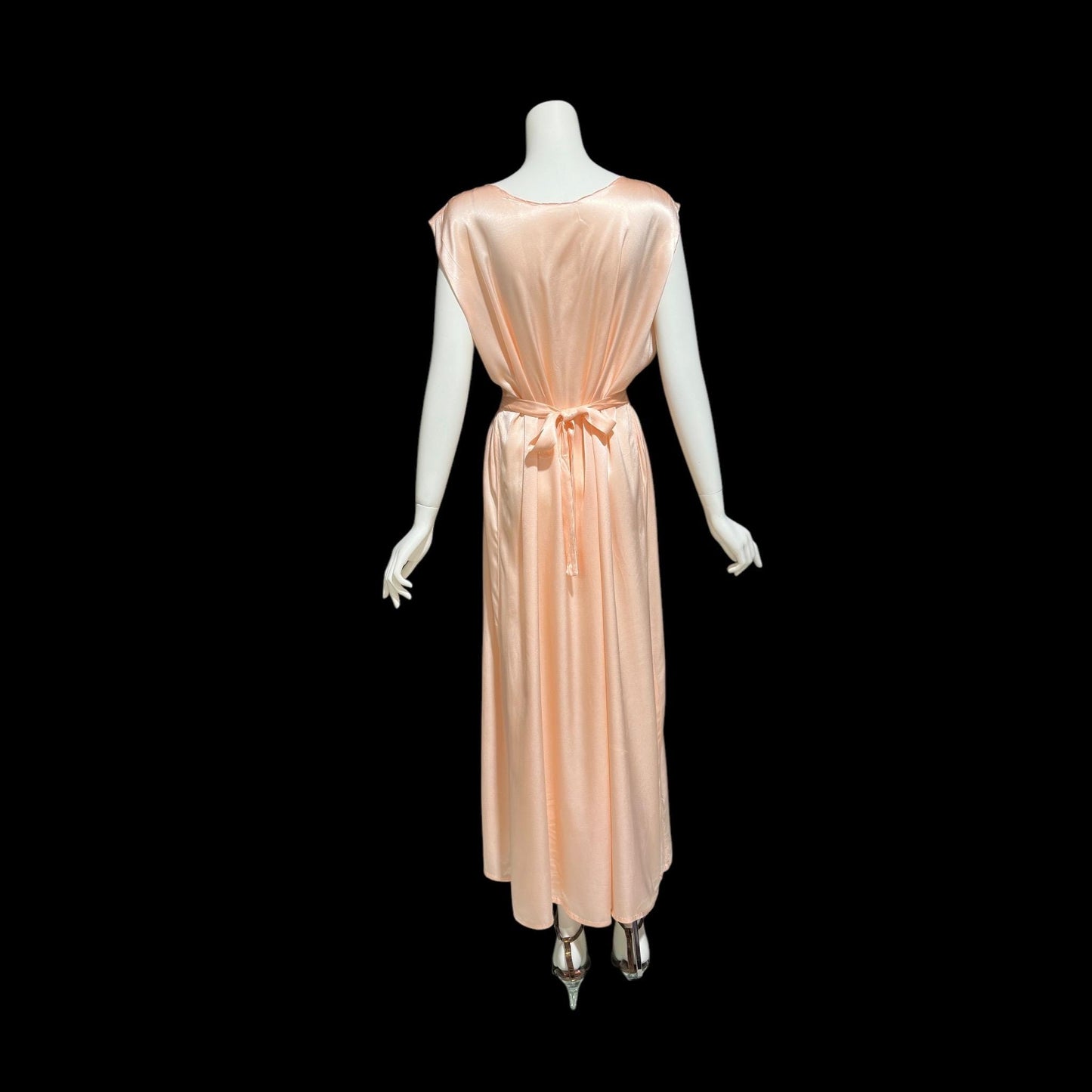 1930s vintage Nightgown slip dress, peachy pink silky smocked night dress