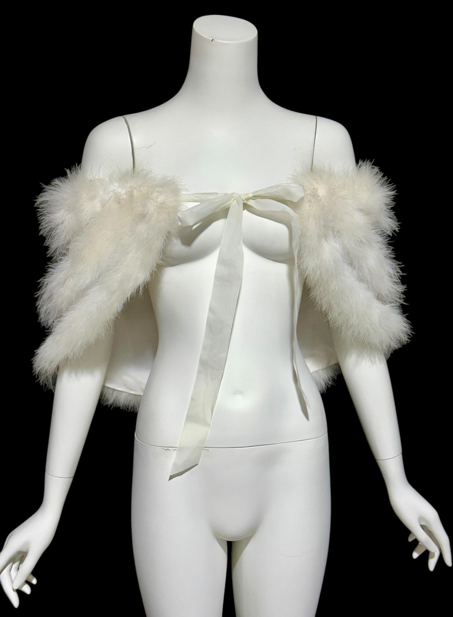 1980s Vintage marabou feather stole, Snowy white short wedding evening capelet shoulder wrap
