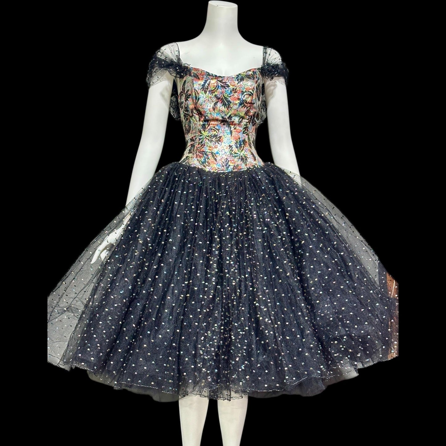 DAVID FIELDEN London, SAKS 1980s Party Dress, Silk Insane Tutu tulle lame party dress