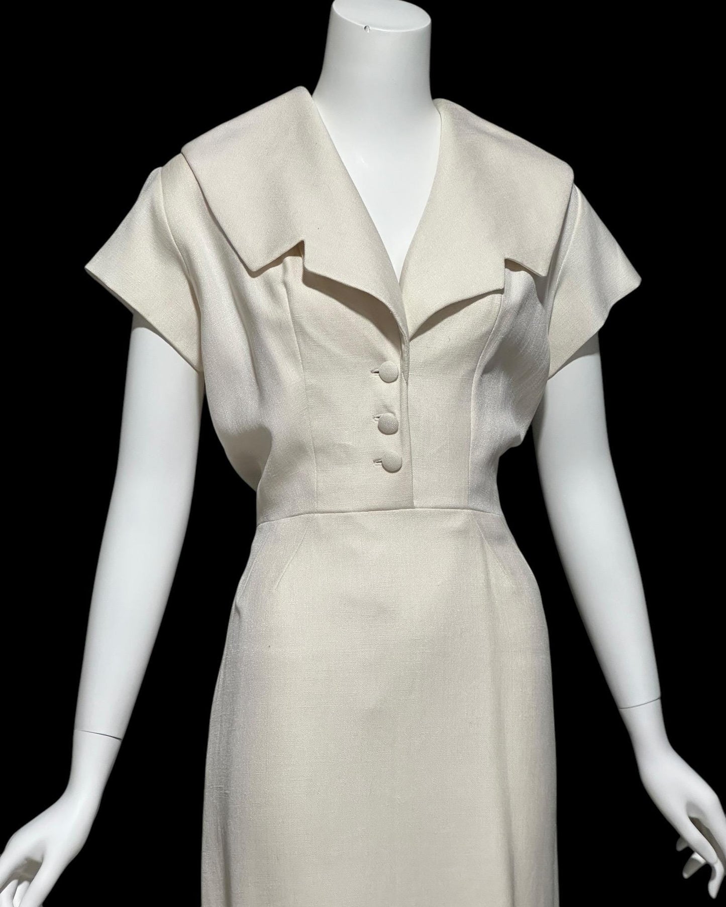 IRENE GALITZINE, vintage 1940s oatmeal linen cocktail day dress