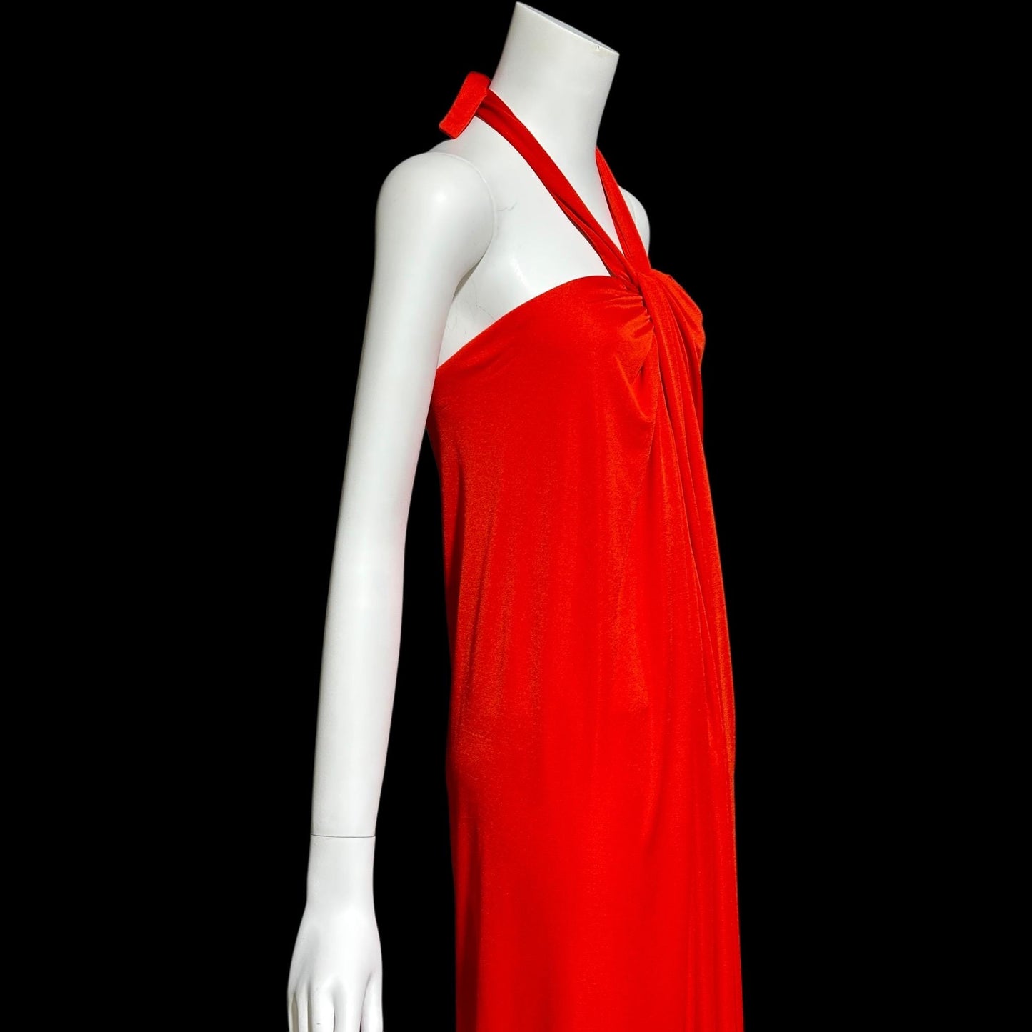 VICTOR COSTA vintage 1970s evening dress, vibrant red jersey knit goddess gown