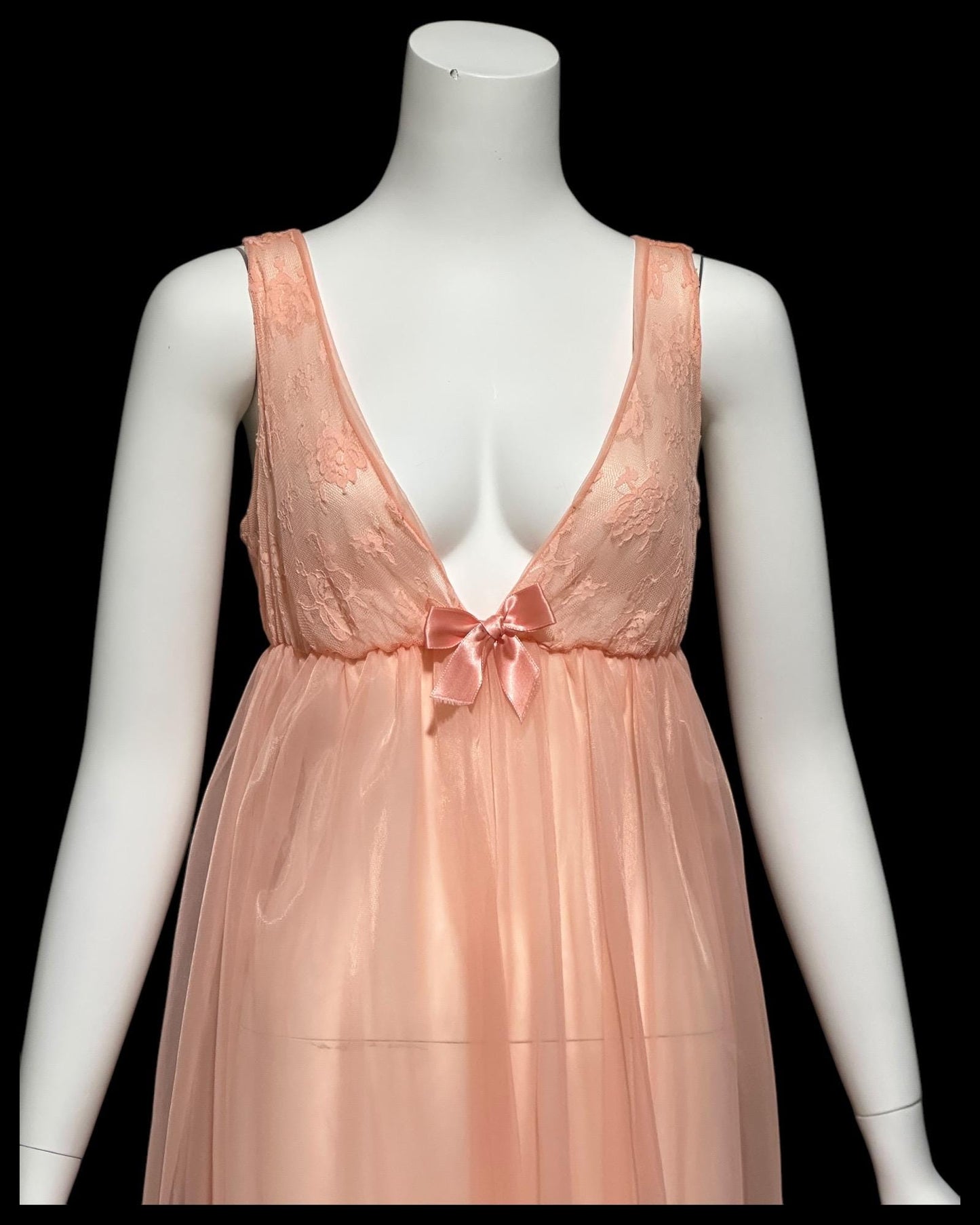 JENELLE vintage nightgown robe set, 1960s Orange Sherbet double layer chiffon peignoir set, Marabou feathers