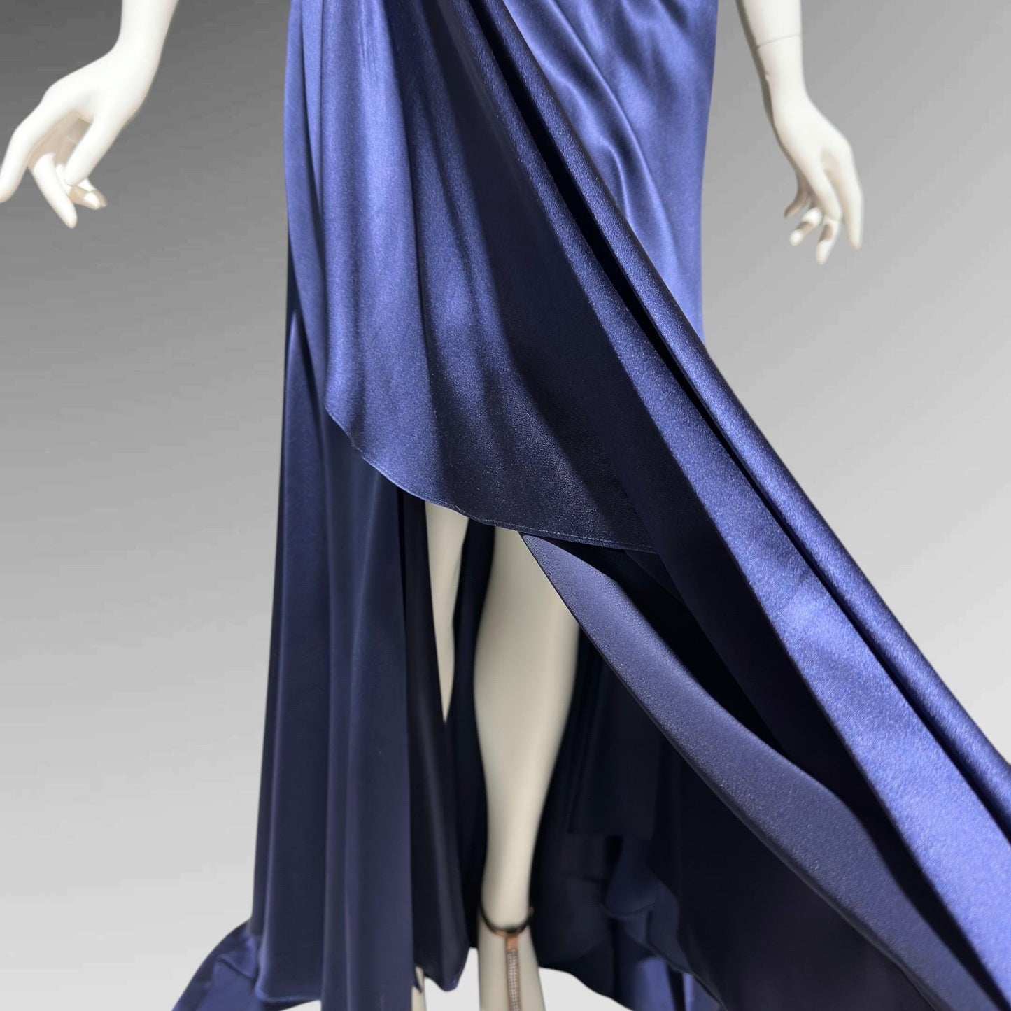 BELLVILLE SASSOON Lorcan Mullany, vintge 1990s evening dress, midnight blue silk beaded sheath slip gown