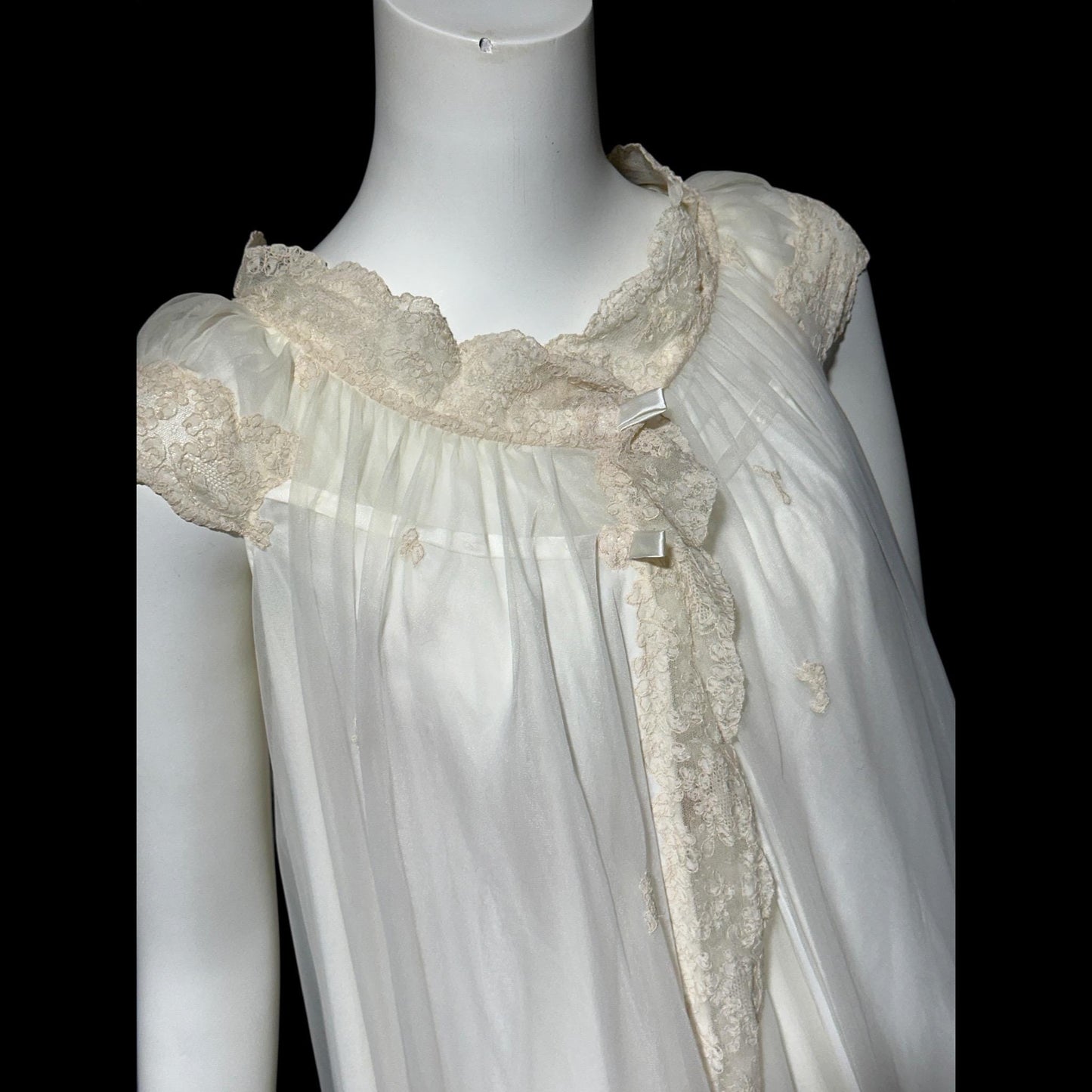 SAKS FIFTH AVENUE, vintage 1950s peignoir set, sheer white bridal nightgown slip dress and dressing gown