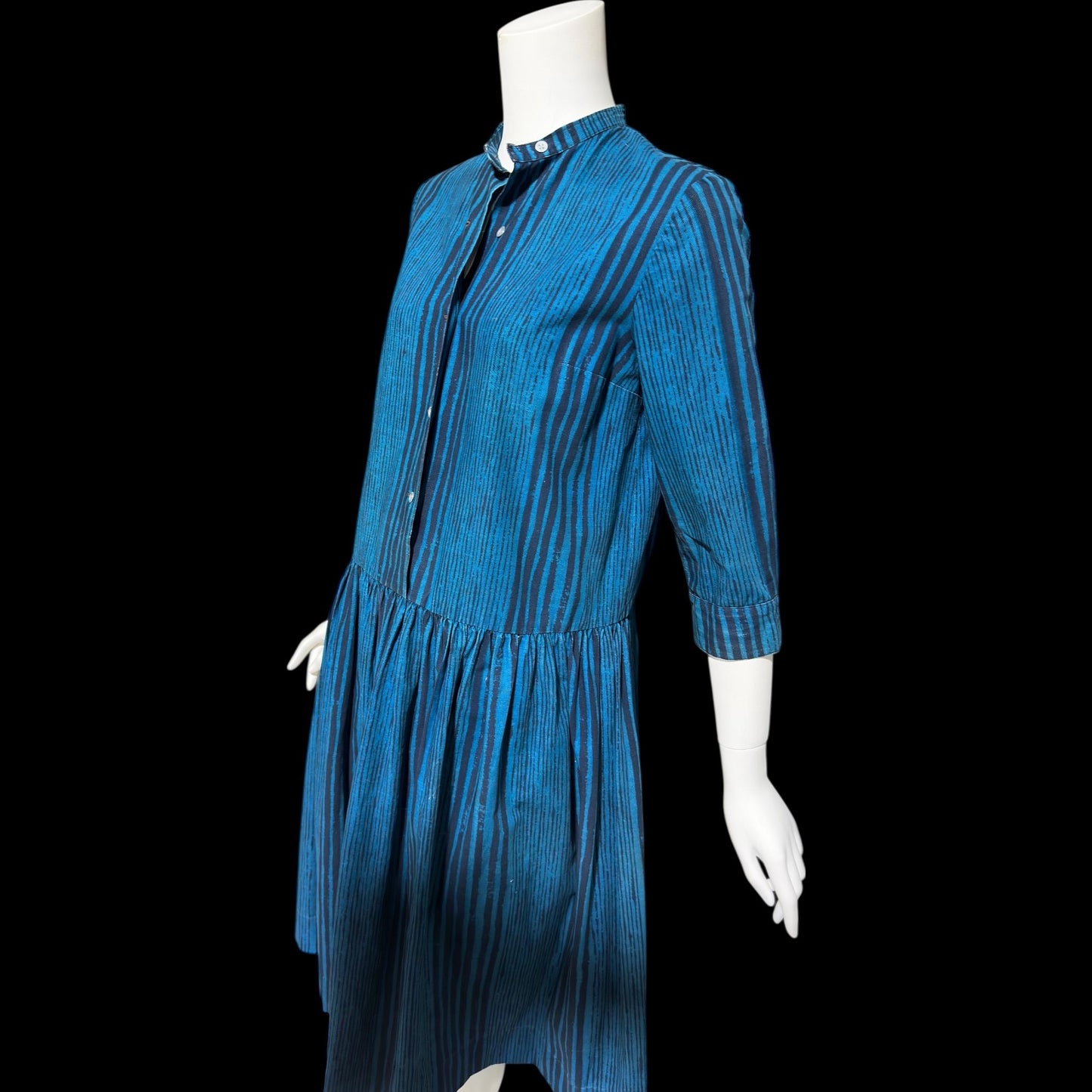 MARIMEKKO vintage 1960s day dress, Suomi Finland cotton shirt dress, Blue black stripe