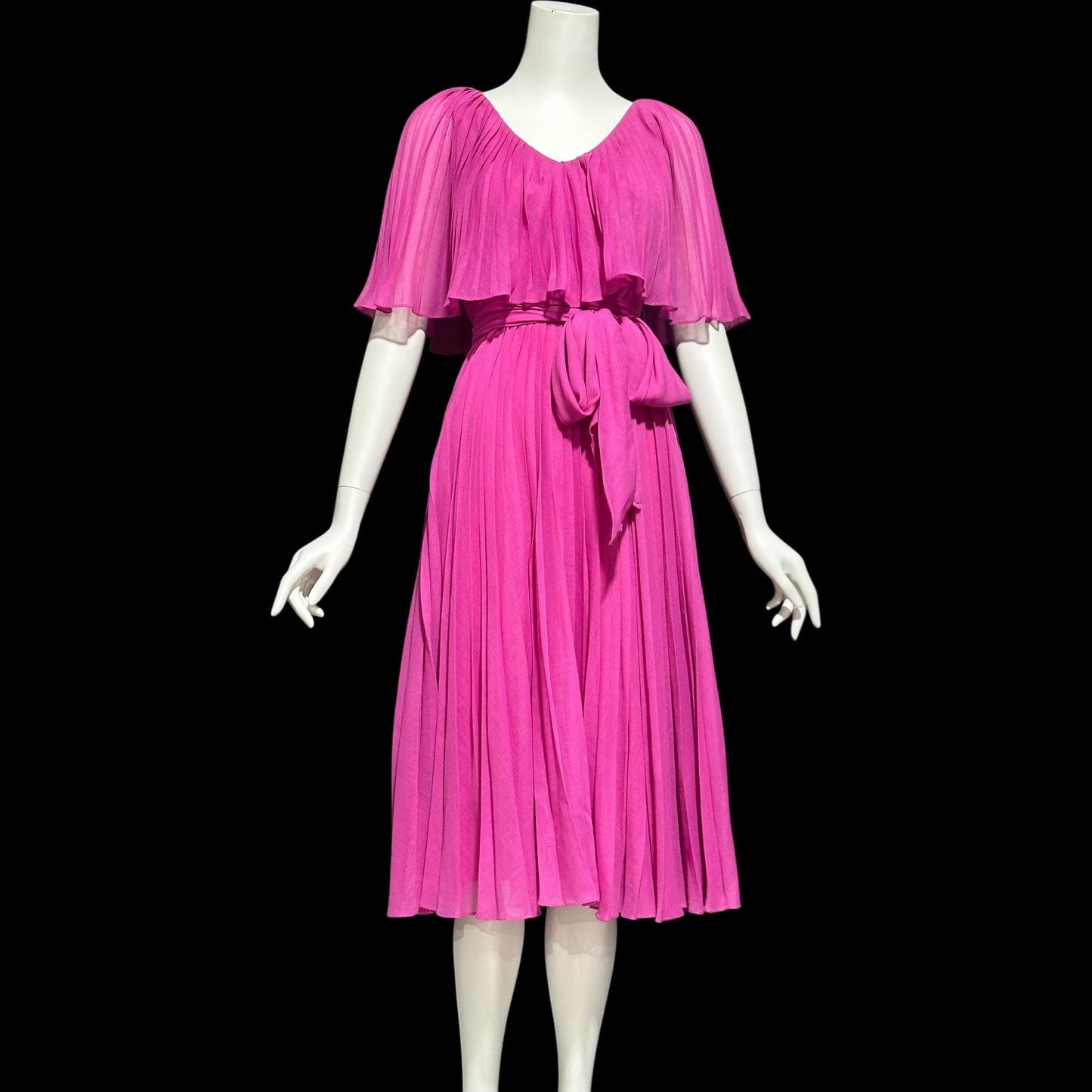 MISS ELLIETTE Vintage 1960s pleated party dress, pink cocktail dress, ruffled collar