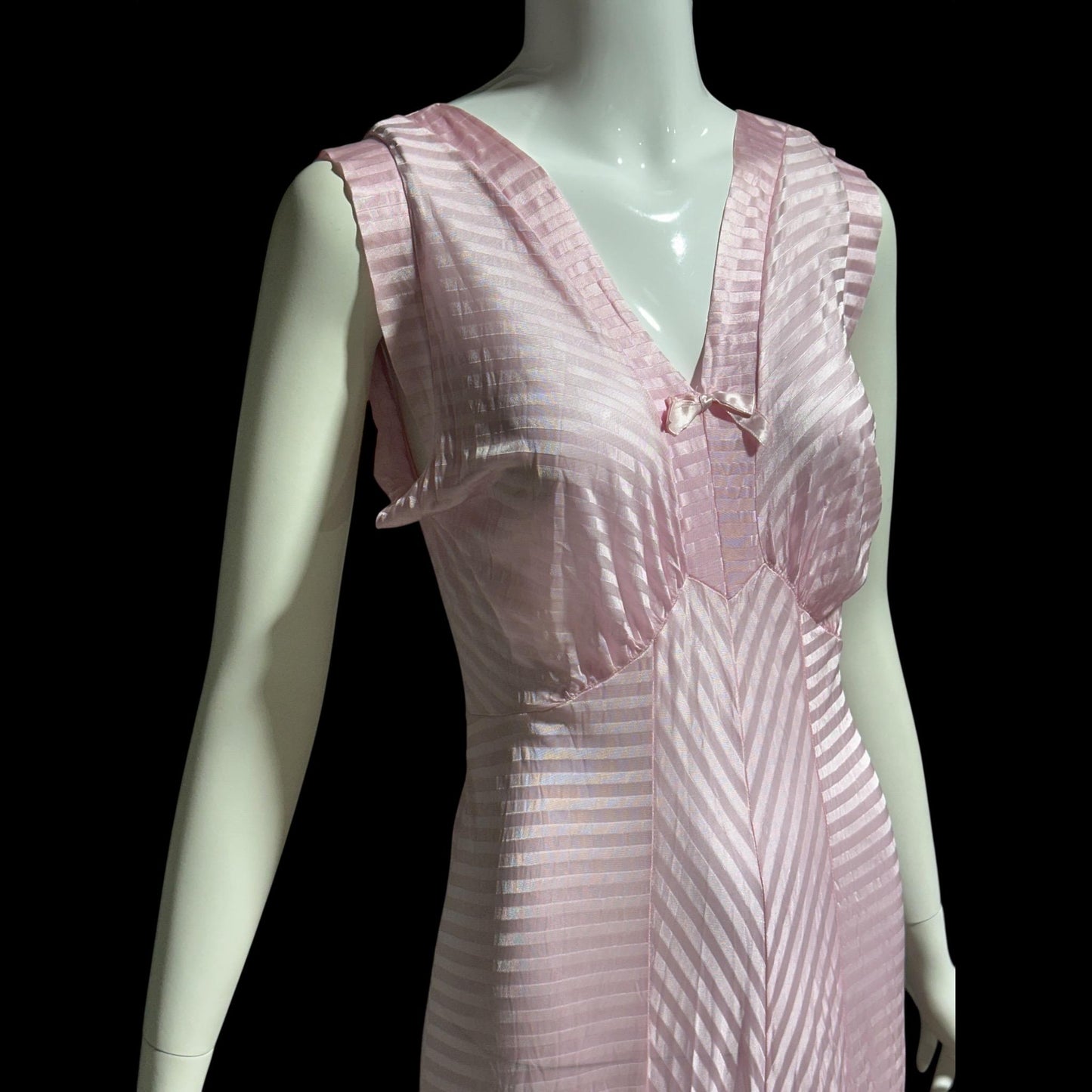 LORRAINE vintage 1940s Nightgown Slip Dress: Pink Shadow Stripe Rayon Night dress