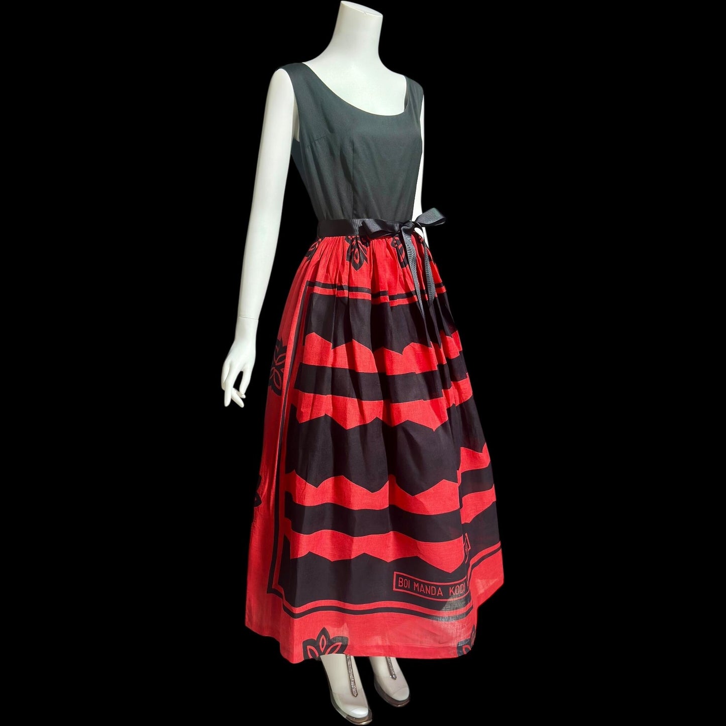 JENNY BELL, vintage 1960s dress, East African Swahili cotton red and black ethnic party sundress