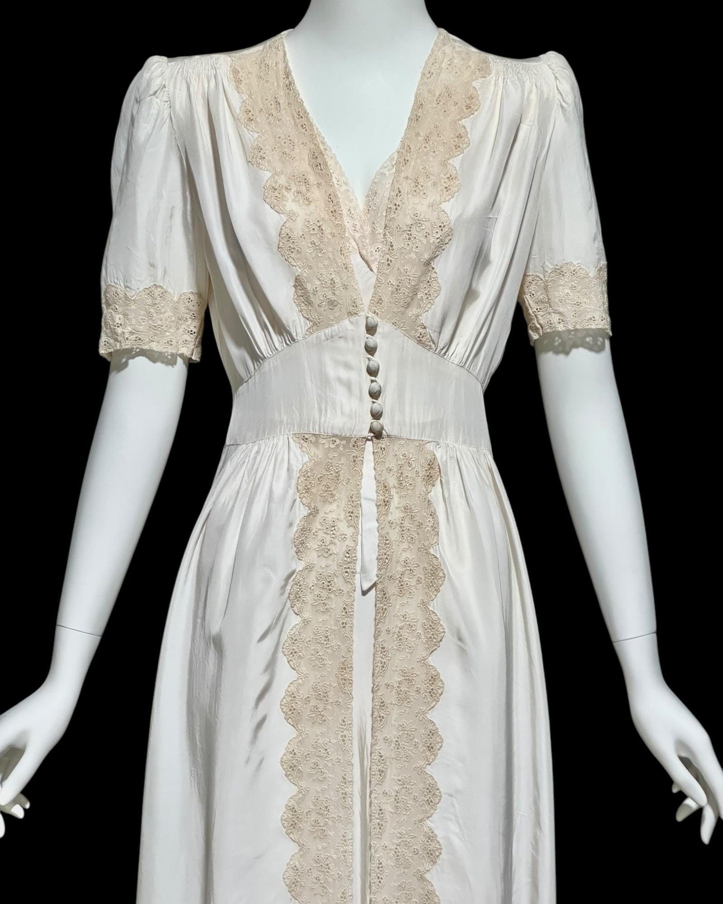 TULA, vintage 1940s peignoir set, white sheath slip dress robe set