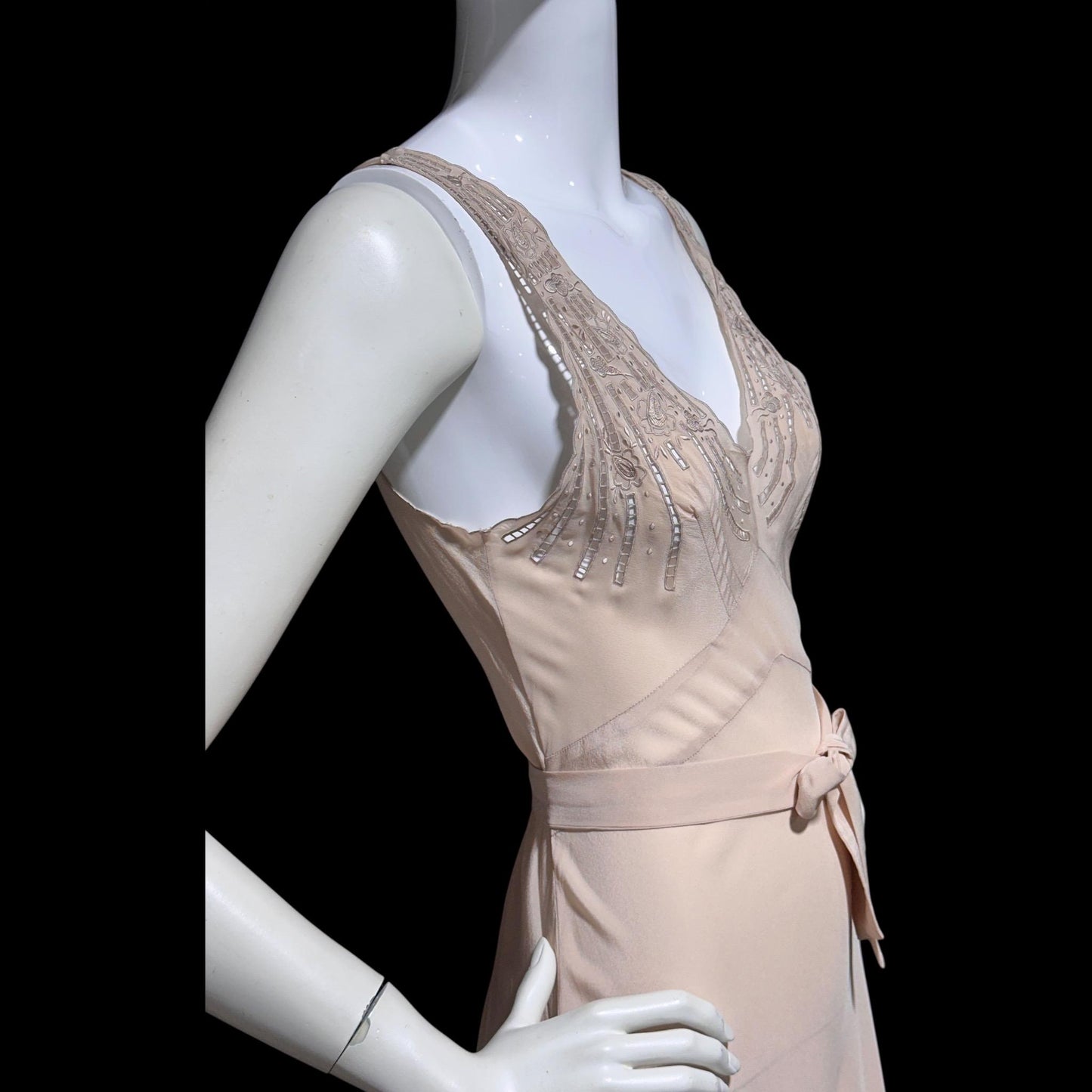 PEONY vintage 1950s Silk Nightgown slip dress, Dusty Pink bias cut hand embroidered gown