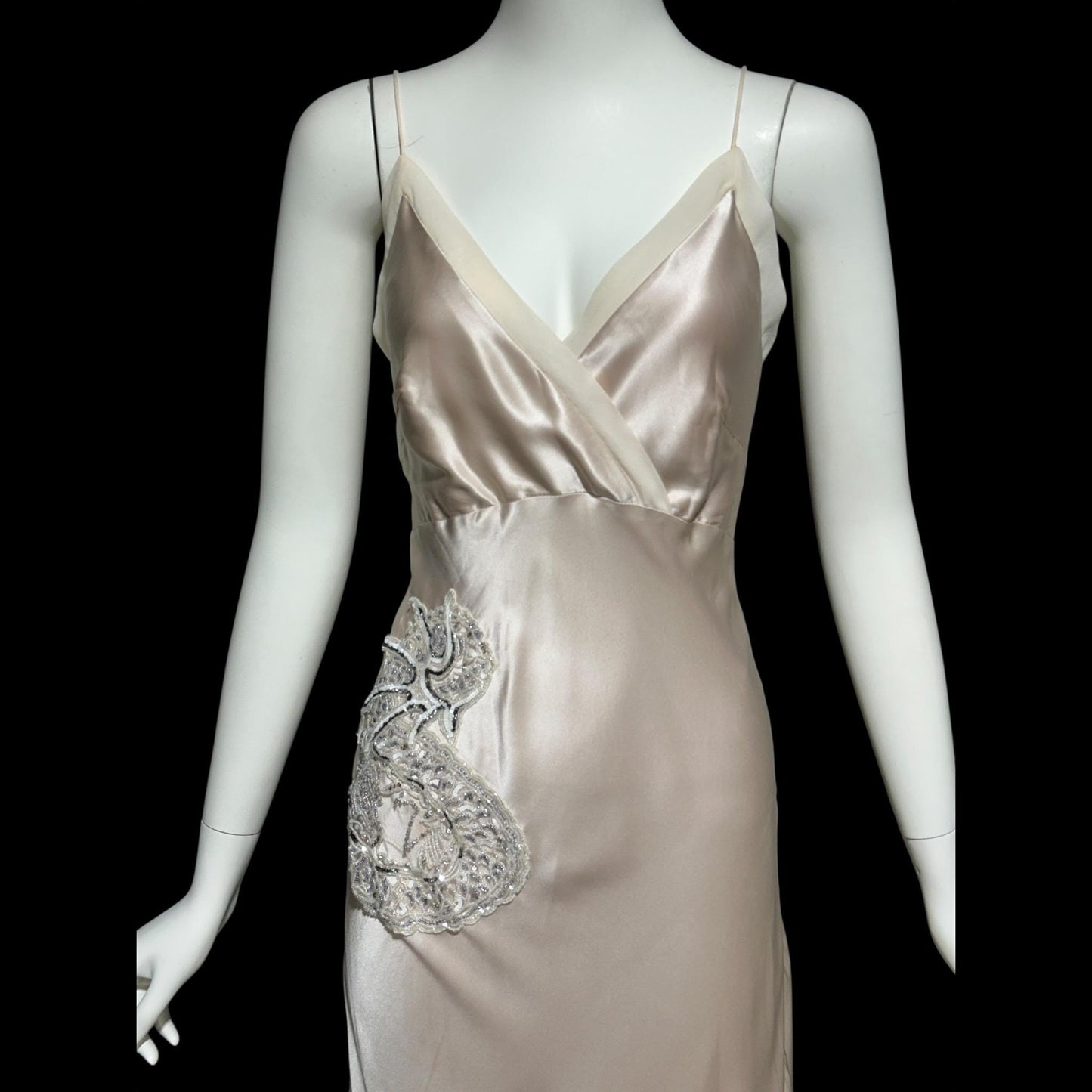 Y2K vintage bias cut evening dress, Silk 1940 style gown, Amazing blush silk sheath slip dress