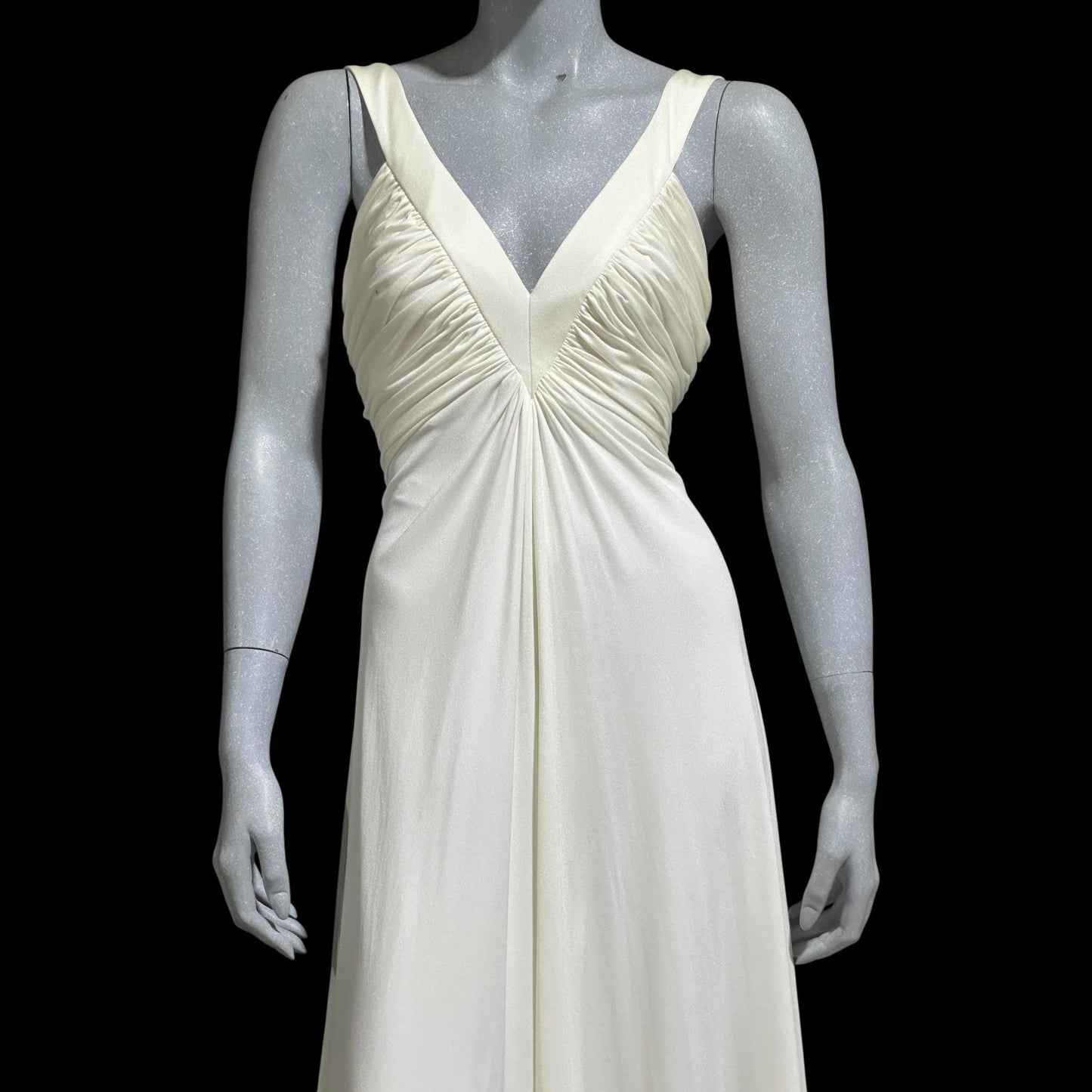 ESTEVEZ Vintage 1970s evening dress gown, white jersey knit Grecian Goddess wedding gown